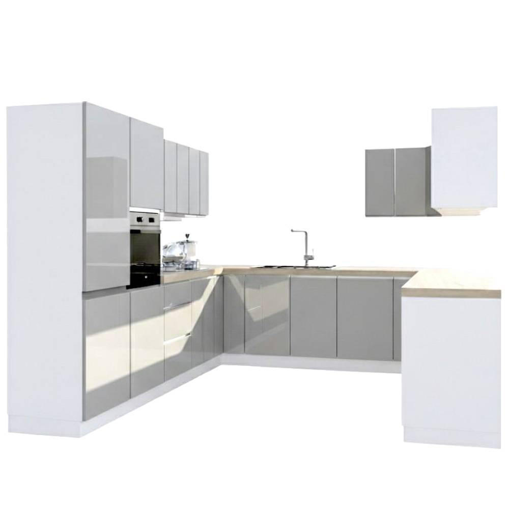 WINKELKÜCHE 320 cm x 280 x 260 cm - Aspen KA17-M320 - in Grau/Hochglanz - Grau, Holz (860/212/58cm)