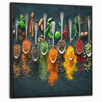 LEINWAND Bilder mit Rahmen - Kräuter - Gewürze - Löffel - 90x90 - Currygelb, Textil (90/90cm) - MuchoWow