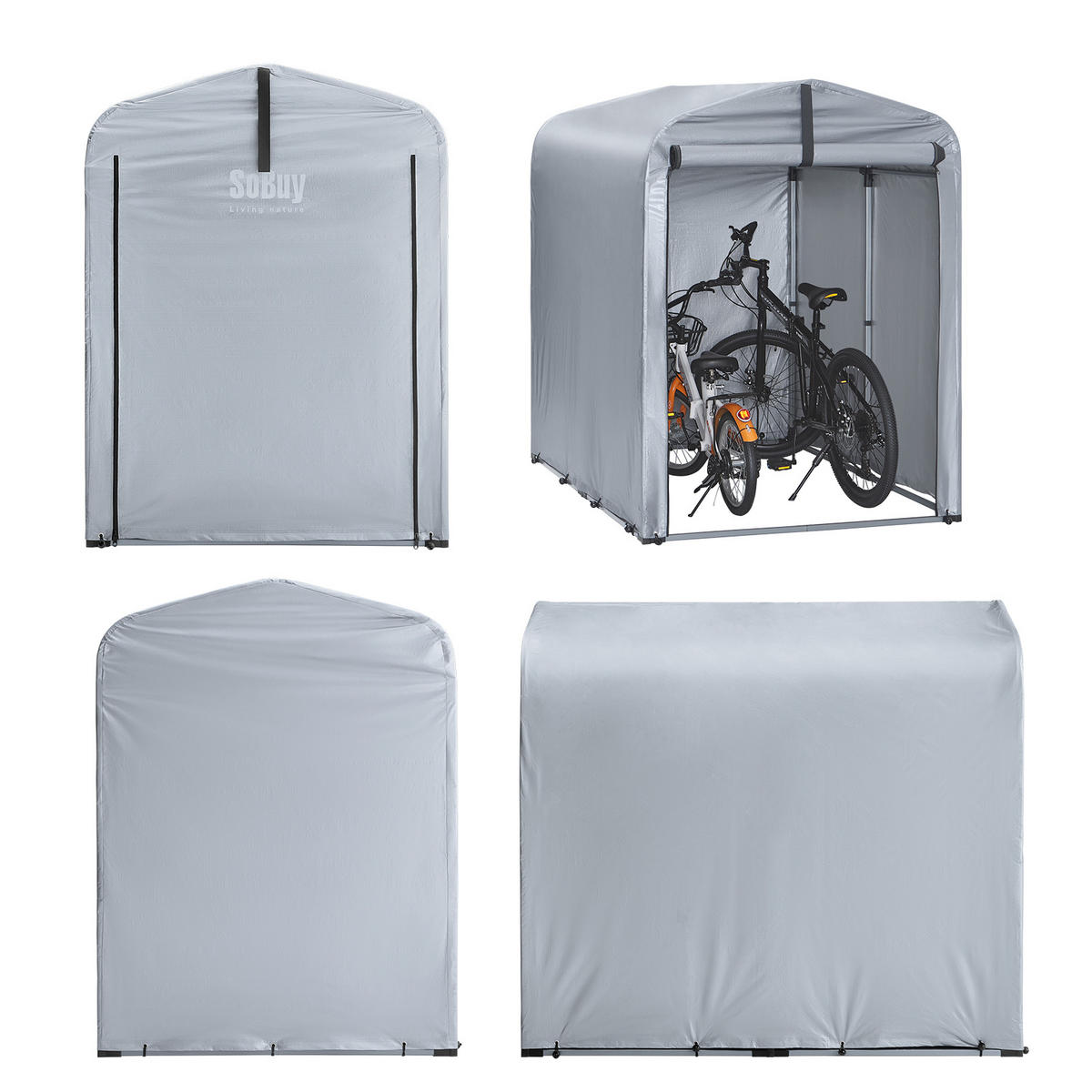 FAHRRADGARAGE für 1-2 Fahrräder, 120x163x176cm, Silber-Eisen - Hellgrau, Metall (120/163/176cm) - SoBuy