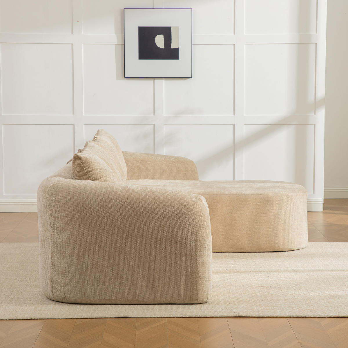 ECKSOFA Chenille Hellkhaki mit Kissen - Hellbraun, Textil (270/172cm) - WISHDOR