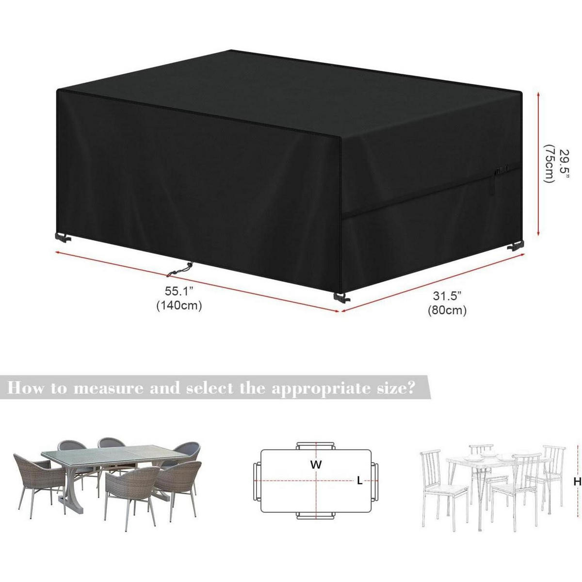 ABDECKUNG für Gartenmöbel 140 x 80 x 75 cm Wasserdicht 420D Oxford Schwarz - Schwarz, Kunststoff (1/1/1cm)