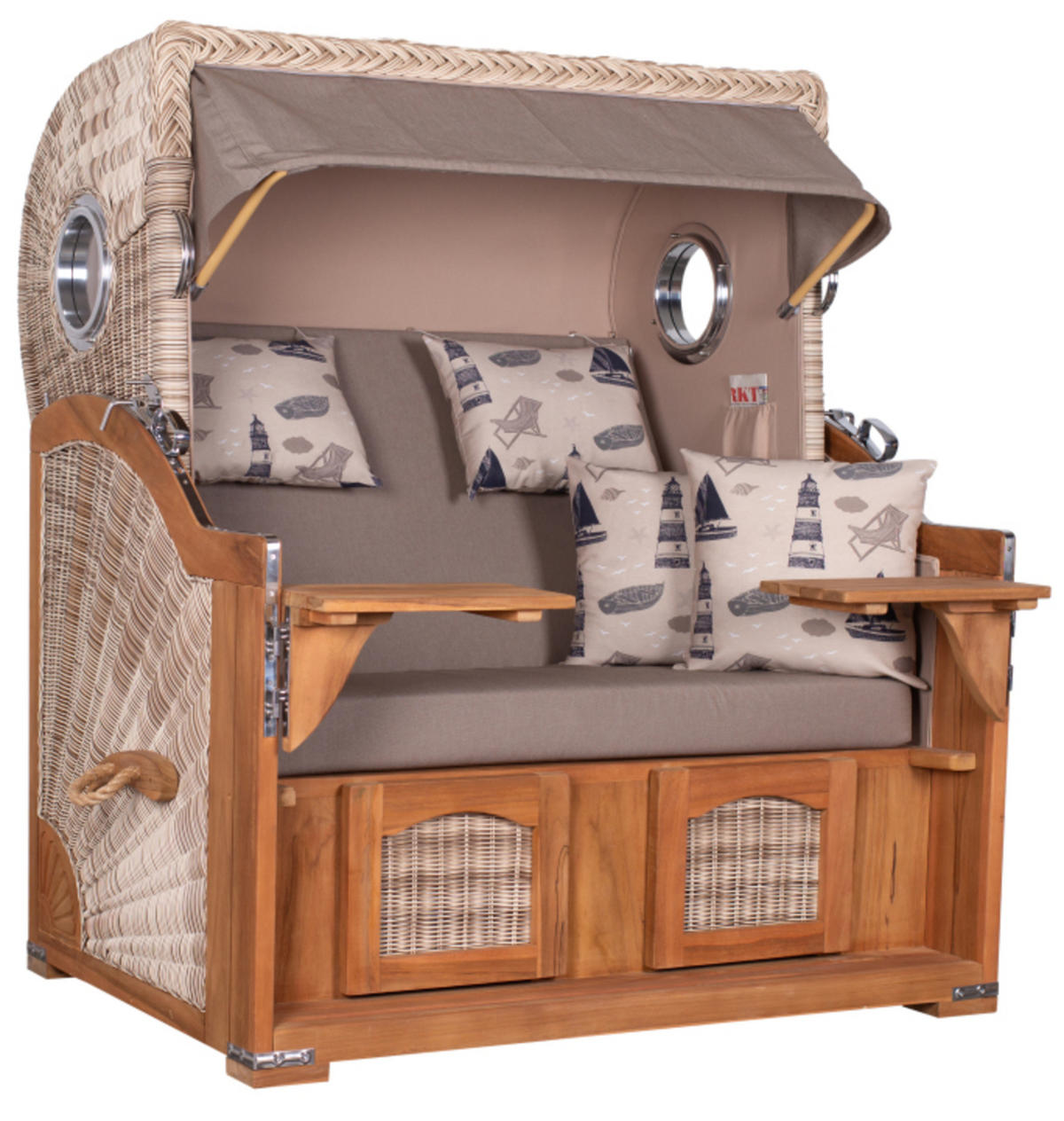 STRANDKORB XXL Düne Grande Teak PE Shell - Braun/Grau, Metall (142/170/95cm) - Mr. Deko