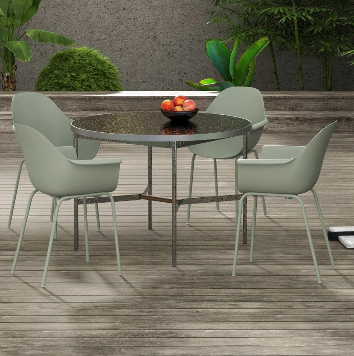 GARTENSTUHL 4er-Set aus Stahl und Kunststoff 59x55x84 cm Grün mit Rückenlehne und Armlehnen, wetterfest - Grün, Kunststoff (55/84/59cm) - Modfu