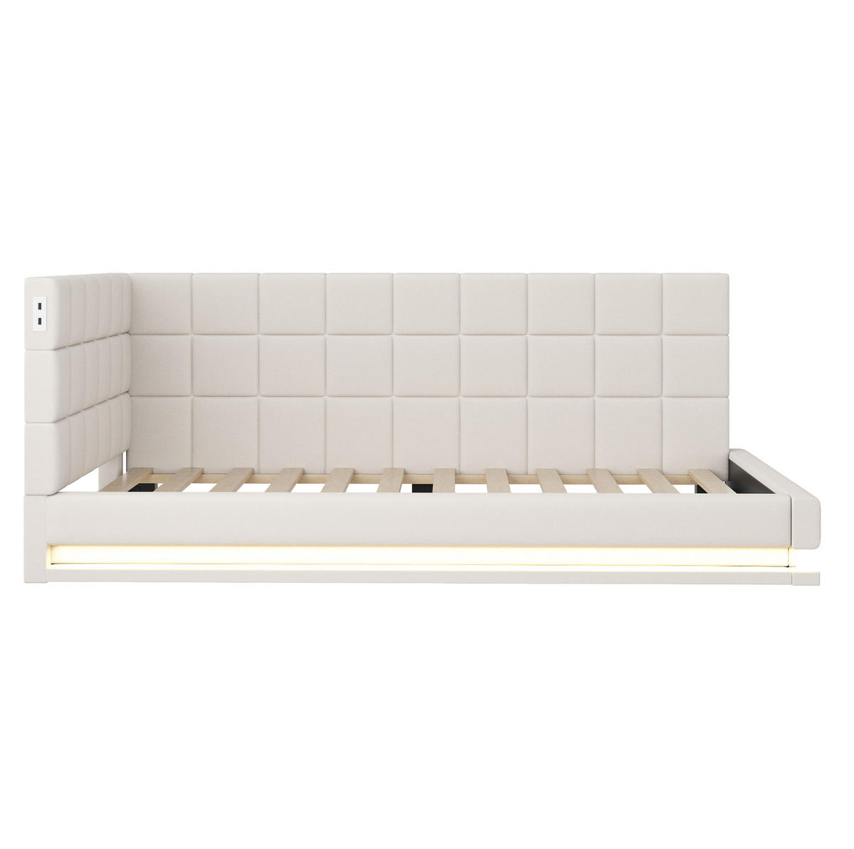 SCHLAFSOFA aus Leinen 90x200 cm Beige mit LED-Beleuchtung, USB-Anschluss und Lattenrost - Beige, Textil (90/200cm) - IVMEU