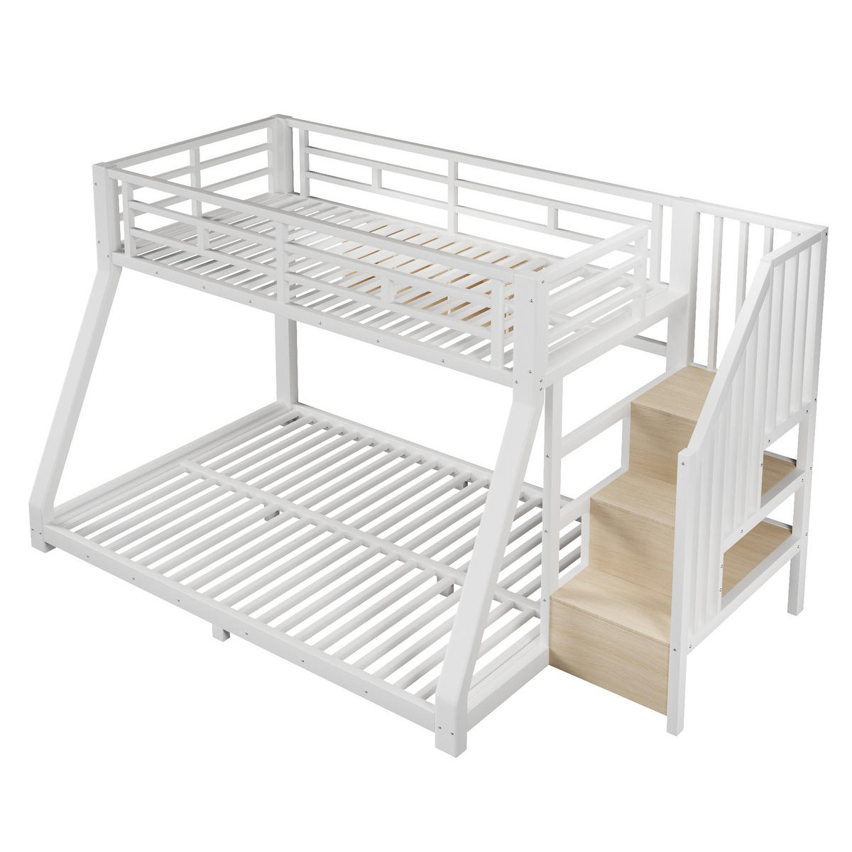 ETAGENBETT 90/200 cm & 140/200 cm in Weiß Kinderbett mit 3 Staufächern, LED und Treppe Metall - Weiß, Holzwerkstoff/Metall (140/200cm) - STILVORA