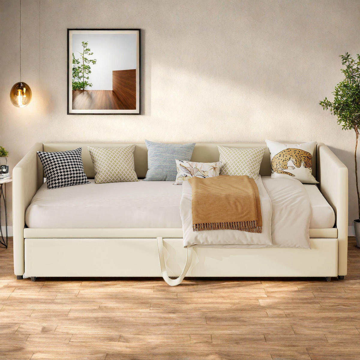 SCHLAFSOFA 90x200cm beige samt ausziehbar 180x200cm - Beige, Holzwerkstoff (180/200cm) - SHOPENTRA