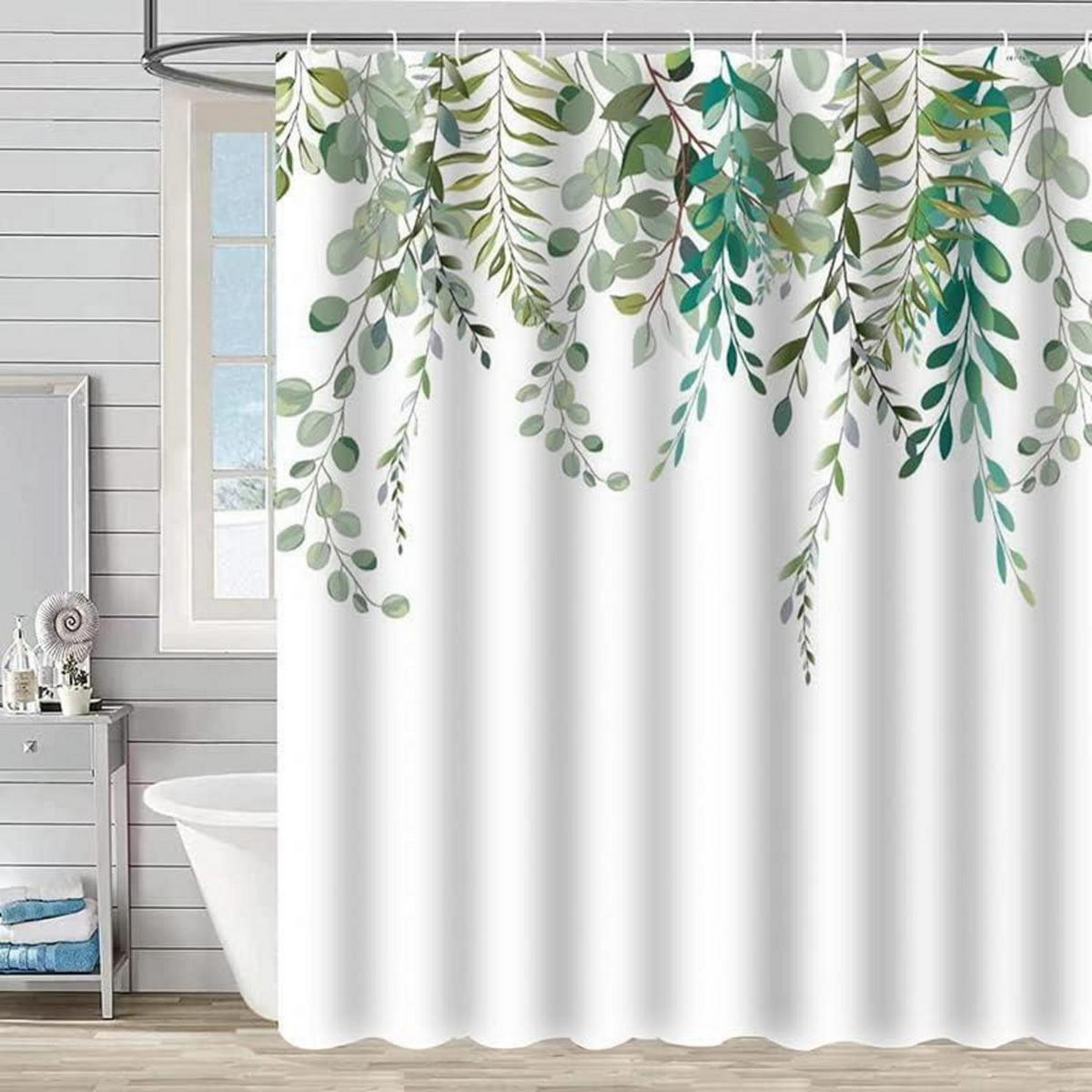 DUSCHVORHANG 180 x 180 cm Grün Blätter Blumen Wasserdicht Polyester - Grün, Textil (180/180cm)