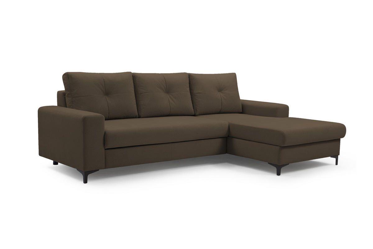 ECKSOFA AVRA L-förmig, mit Stauraumbehälter-in RINO-Stoff, Komfort & Eleganz, lose Rückenkissen, freistehend, RECHTS 251x165x85 cm Brown - Braun, Holz/Textil (251/165cm) - DomoHome