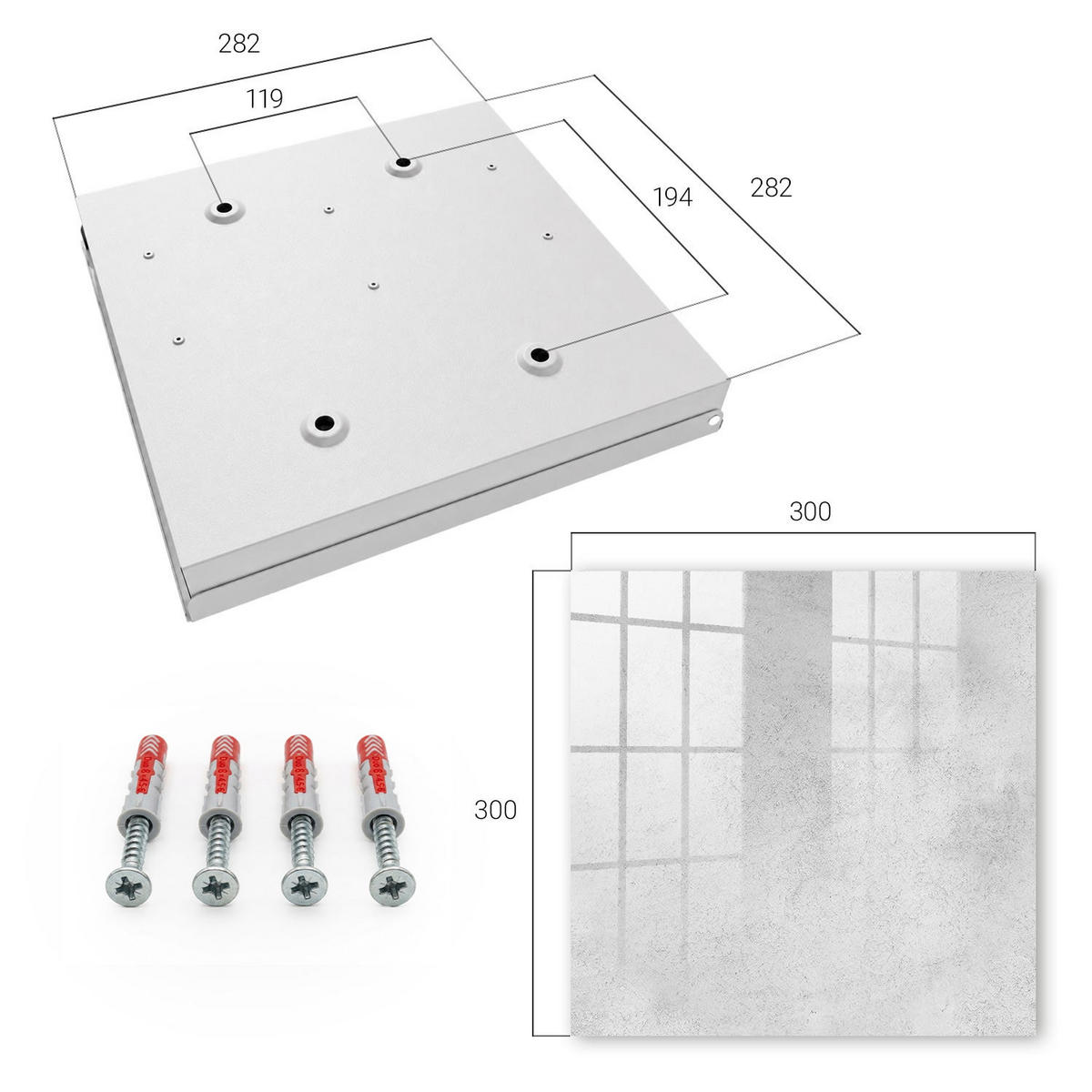 SCHLÜSSELBOX Weiß 30x30 cm – Türöffnung nach rechts - Graue Textur - Grau, Metall (30/30/5cm) - TULUP