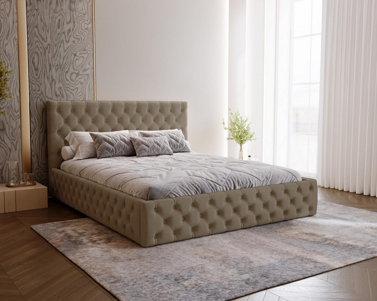 POLSTERBETT 180x200 Verti Slim, Chesterfield, Braun - Braun, Holz/Textil (180/200cm) - Emporius