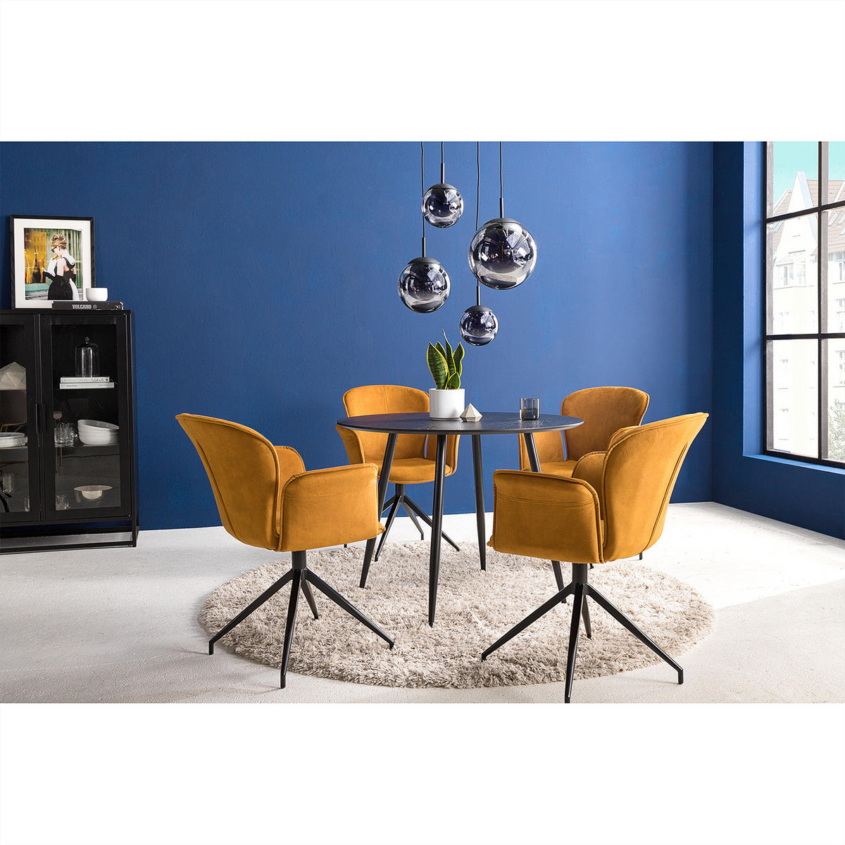DREHBARER ARMLEHNENSTUHL - Ocker - Samt / Eisen - Gelb, Textil/Metall (63/91/66cm) - home24