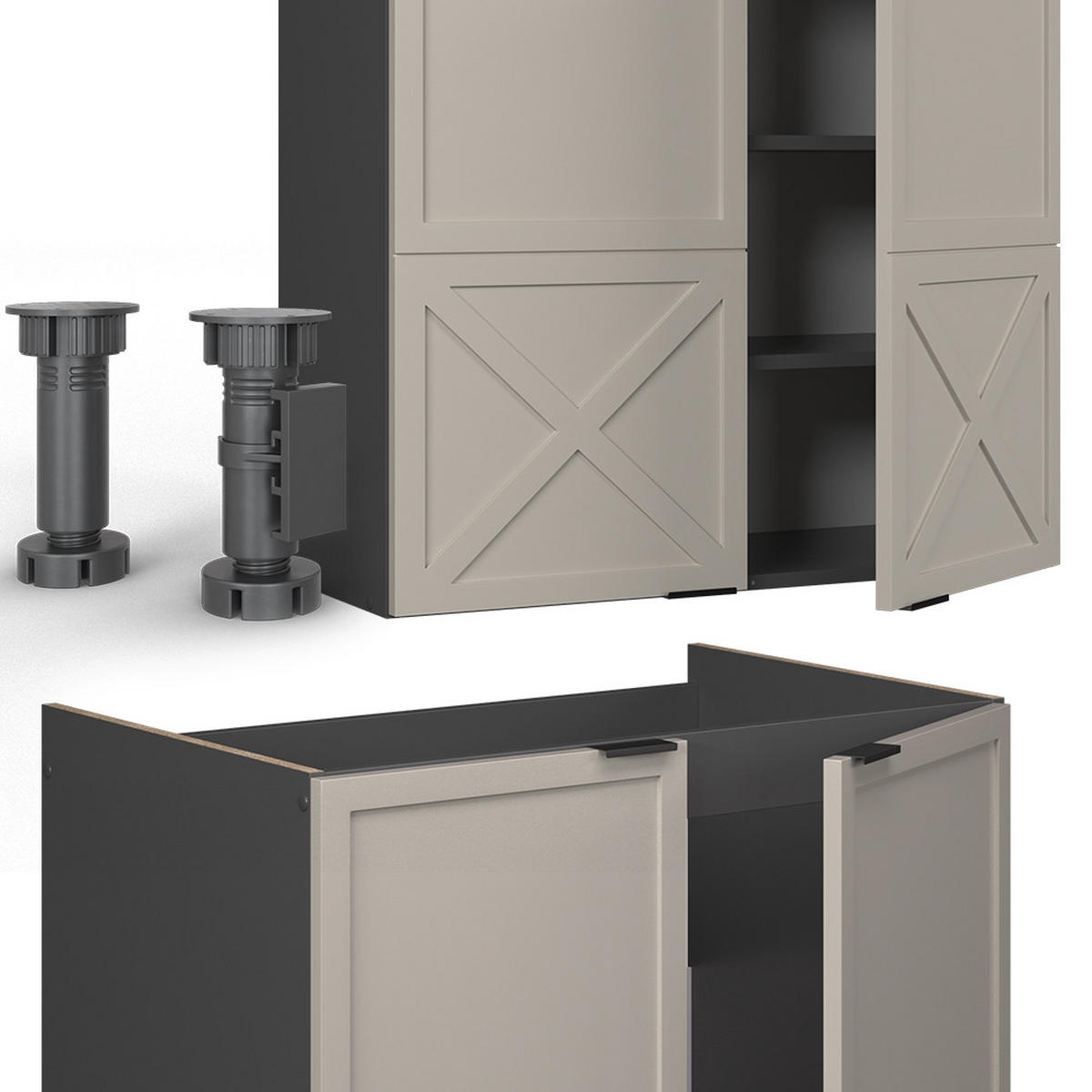 KÜCHENZEILE Fame-Line GrauBeige/Anthrazit 235 cm ohne AP - Anthrazit/Grau, Holzwerkstoff (235/81.6/46cm) - Vicco