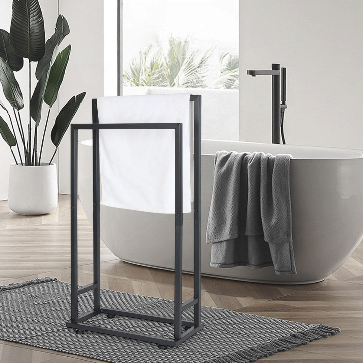 HANDTUCHSTÄNDER - Schwarz, Metall (41/77/21cm) - Relaxdays