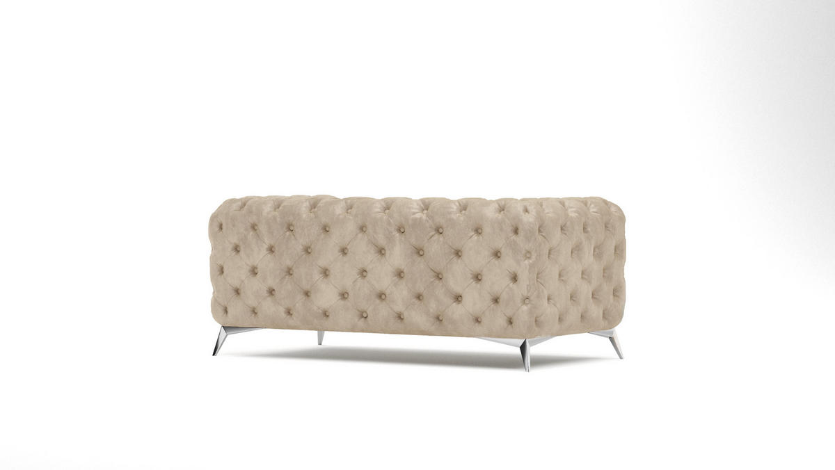CHESTERFIELD-SOFA 2-Sitzer Quantum Beige Samt - Beige/Silberfarben, Holz/Textil (185/75/100cm) - S-Style Möbel