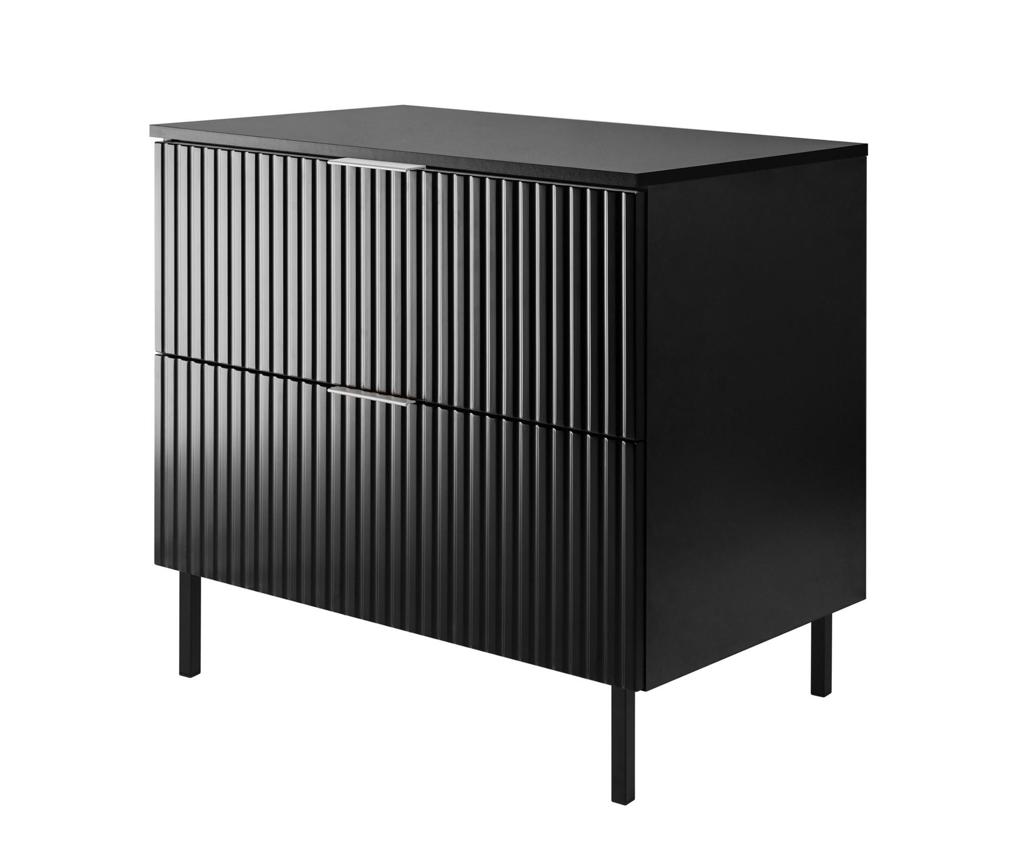 WASCHBECKUNTERSCHRANK, Schwarz, 80 x 77 x 46 cm, silberner Griff, schwarze Beine + Arbeitsplatte - Silberfarben/Schwarz, Holzwerkstoff (80/77/46cm) - 3XE LIVING