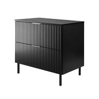 WASCHBECKUNTERSCHRANK, Schwarz, 80 x 77 x 46 cm, silberner Griff, schwarze Beine + Arbeitsplatte - Silberfarben/Schwarz, Holzwerkstoff (80/77/46cm) - 3XE LIVING