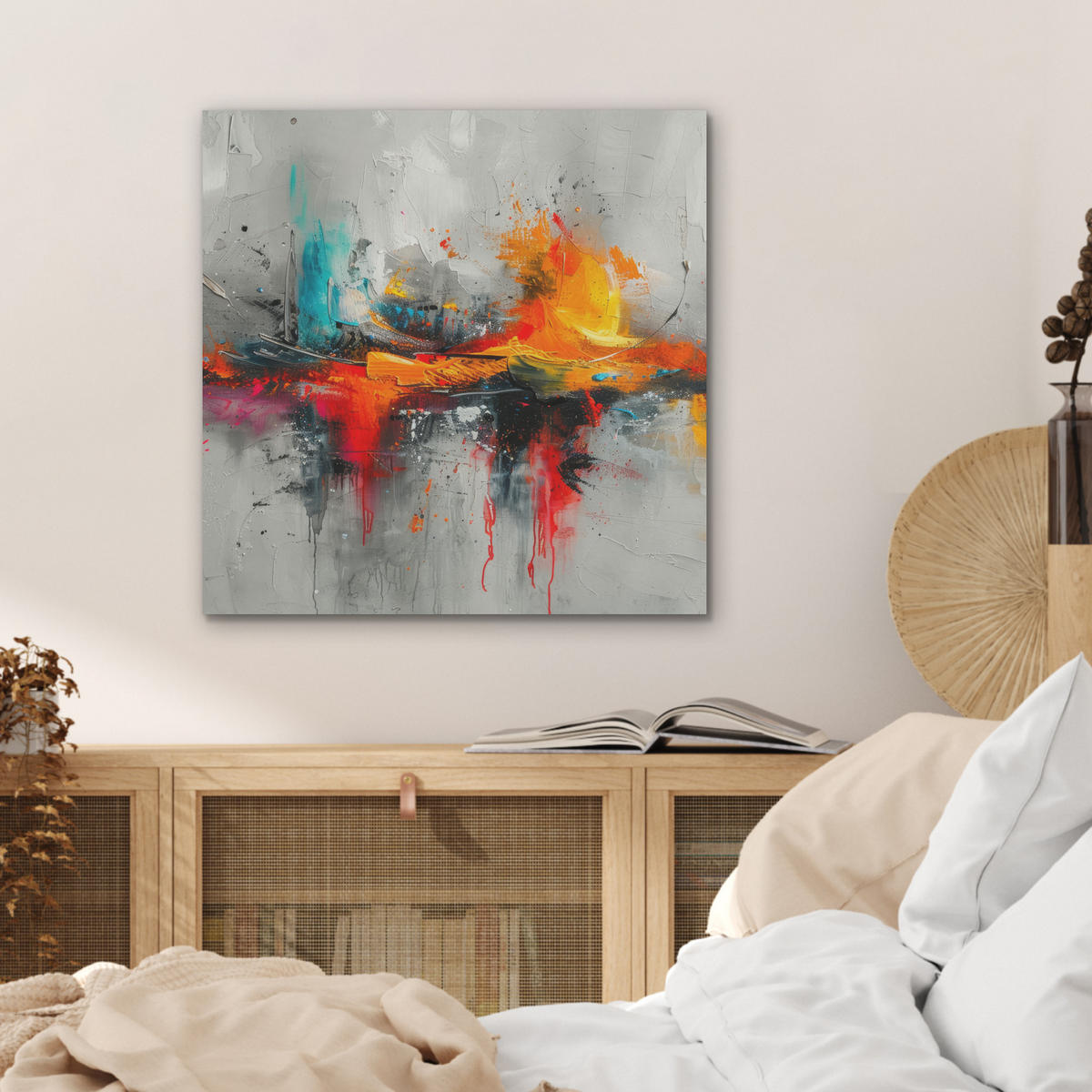 AKUSTIKBILD Moderne Kunst - Orange - Grau - Abstrakt Wandbilder 60x60 cm - Hellgrau, Kunststoff (60/60/0.9cm) - MuchoWow