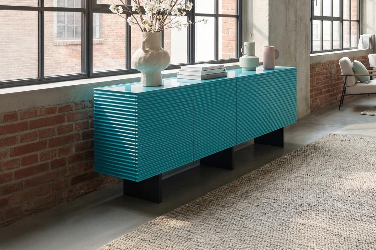 SIDEBOARD LYNN Blau Holz - Blau/Schwarz, Holzwerkstoff/Metall (180/75/40cm) - KAWOLA
