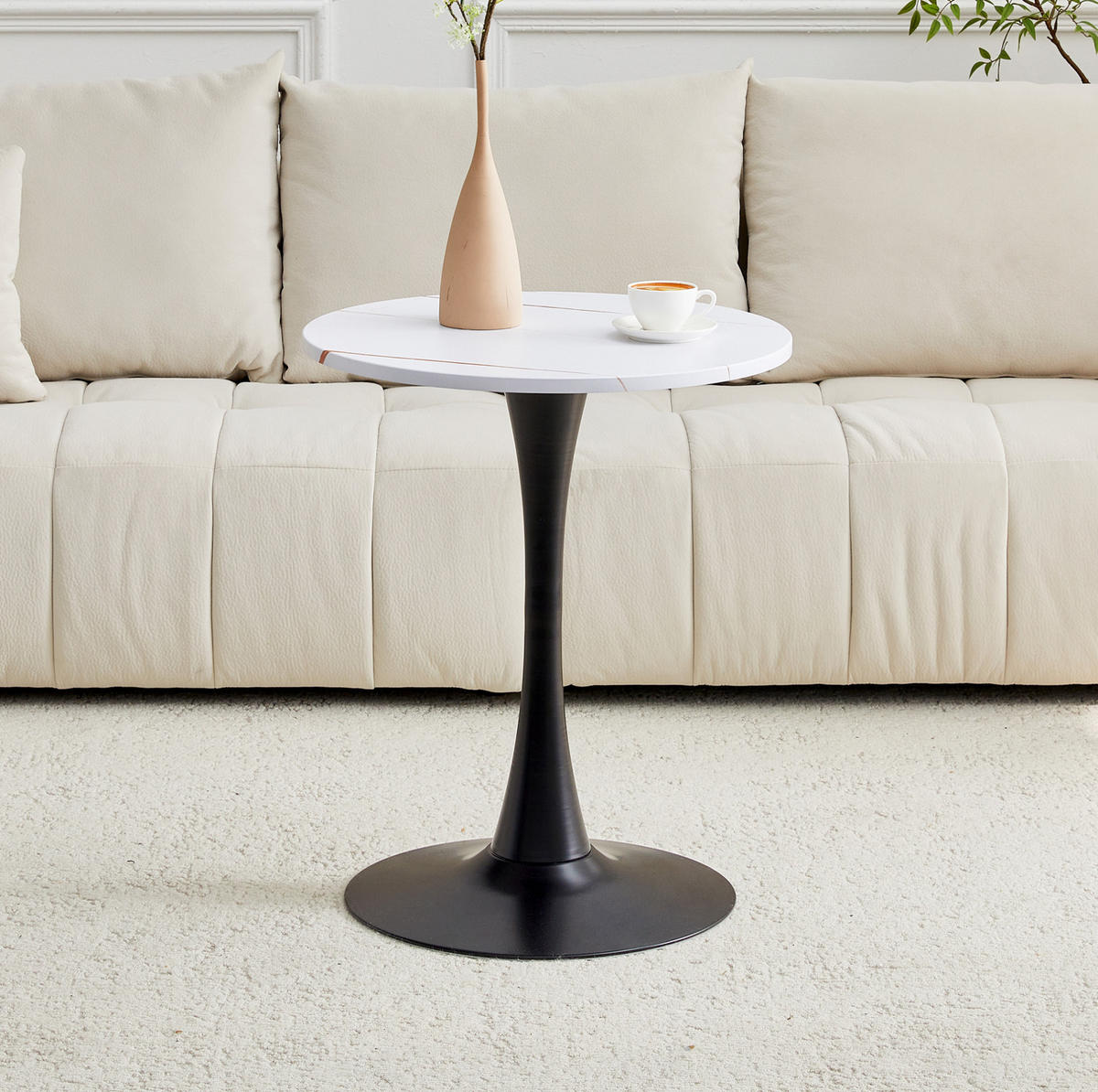 BEISTELLTISCH 60/72 cm Weiß/Schwarz aus MDF und Metall - Weiß, Holzwerkstoff (60/60/72cm) - OKMYHOME