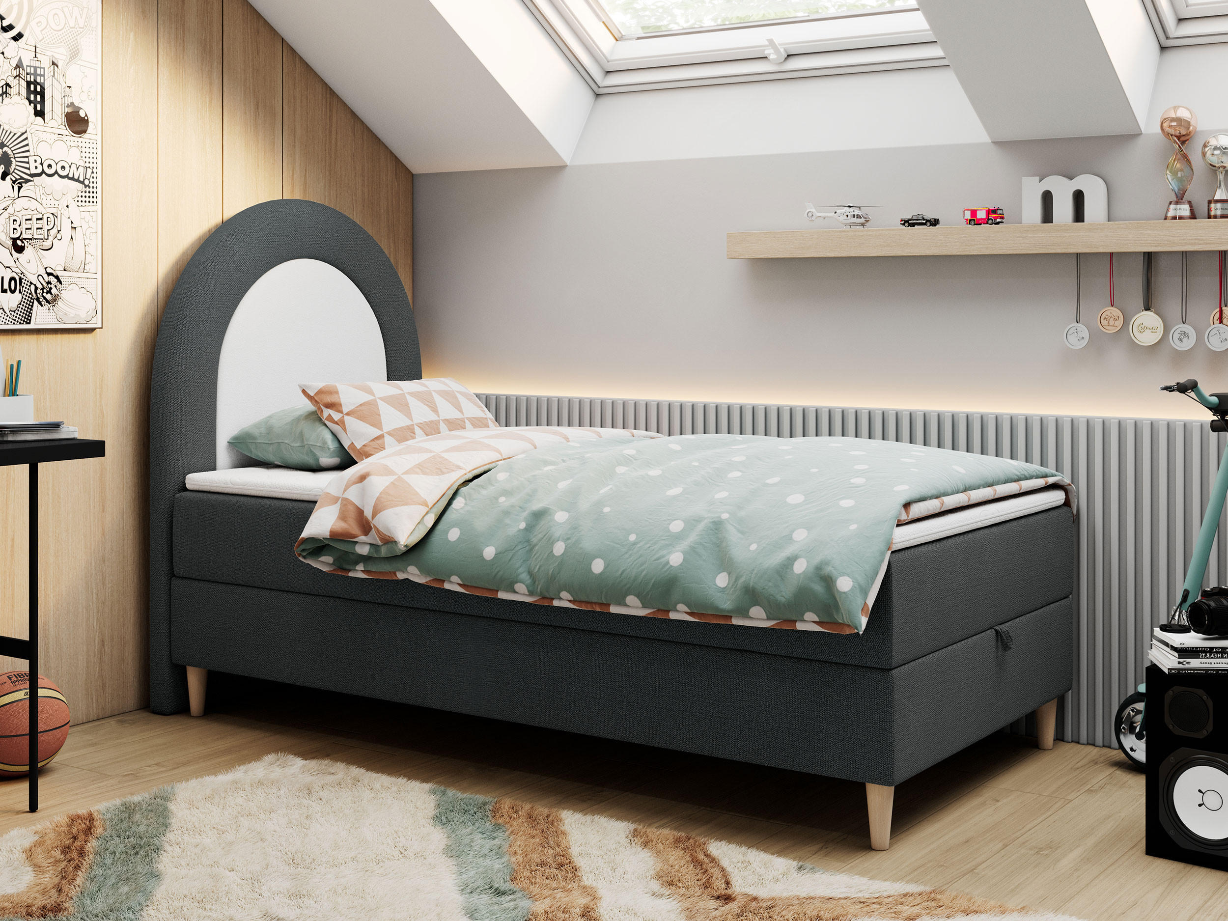 BOXBETT NEST 90/180 Dunkelgrau Struktur - H3 - Dunkelgrau, Holz/Textil (90/180cm) - MKS
