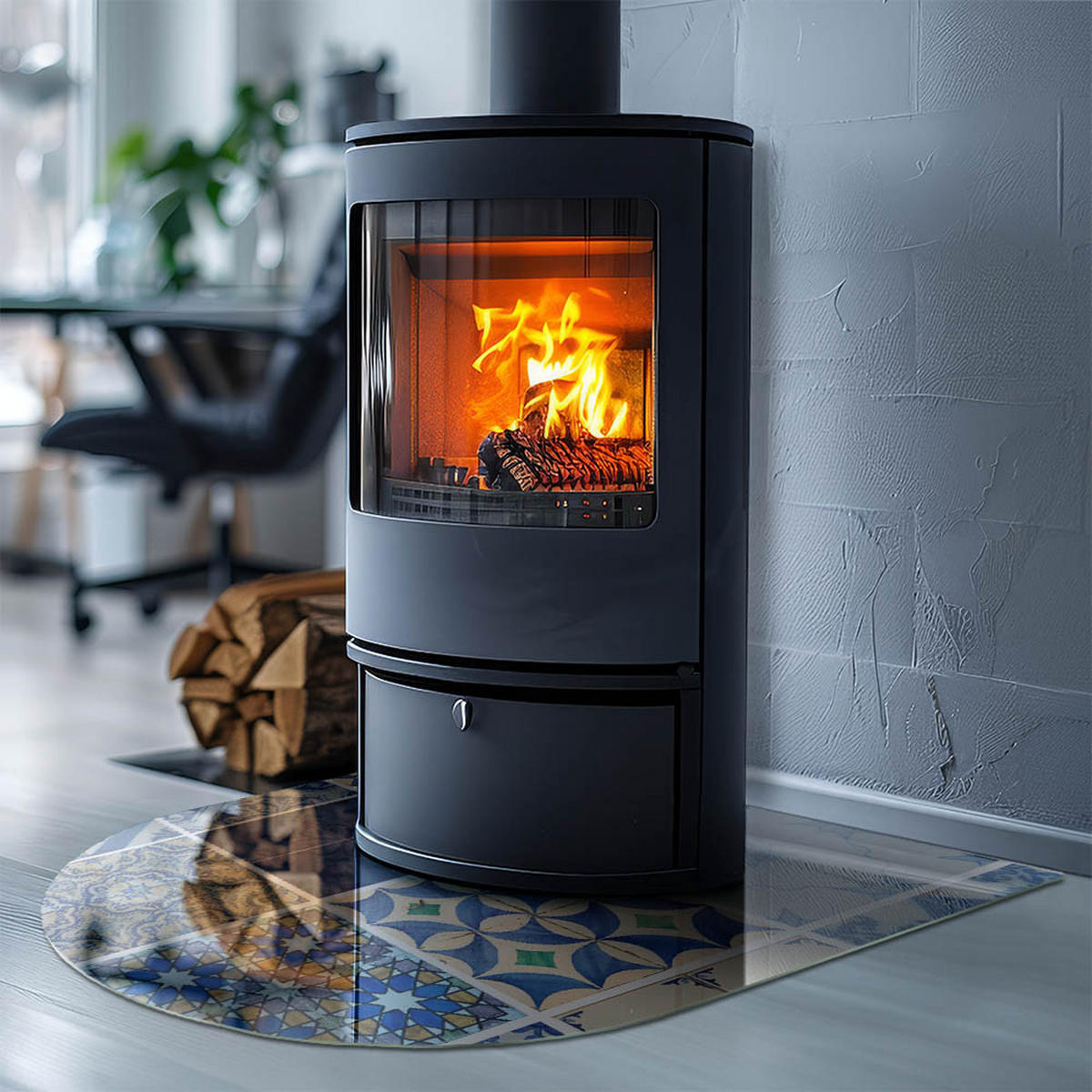 GLASPLATTE für Kamin 80x70 cm Blau - Blau, Glas (80/70/0.4cm) - ArtPrintCave