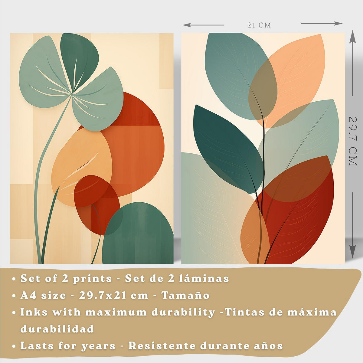 PLAKAT Sada 2 Botanické A4 bez rámu - čirá, papír (29.7/1/21cm) - Nacnic