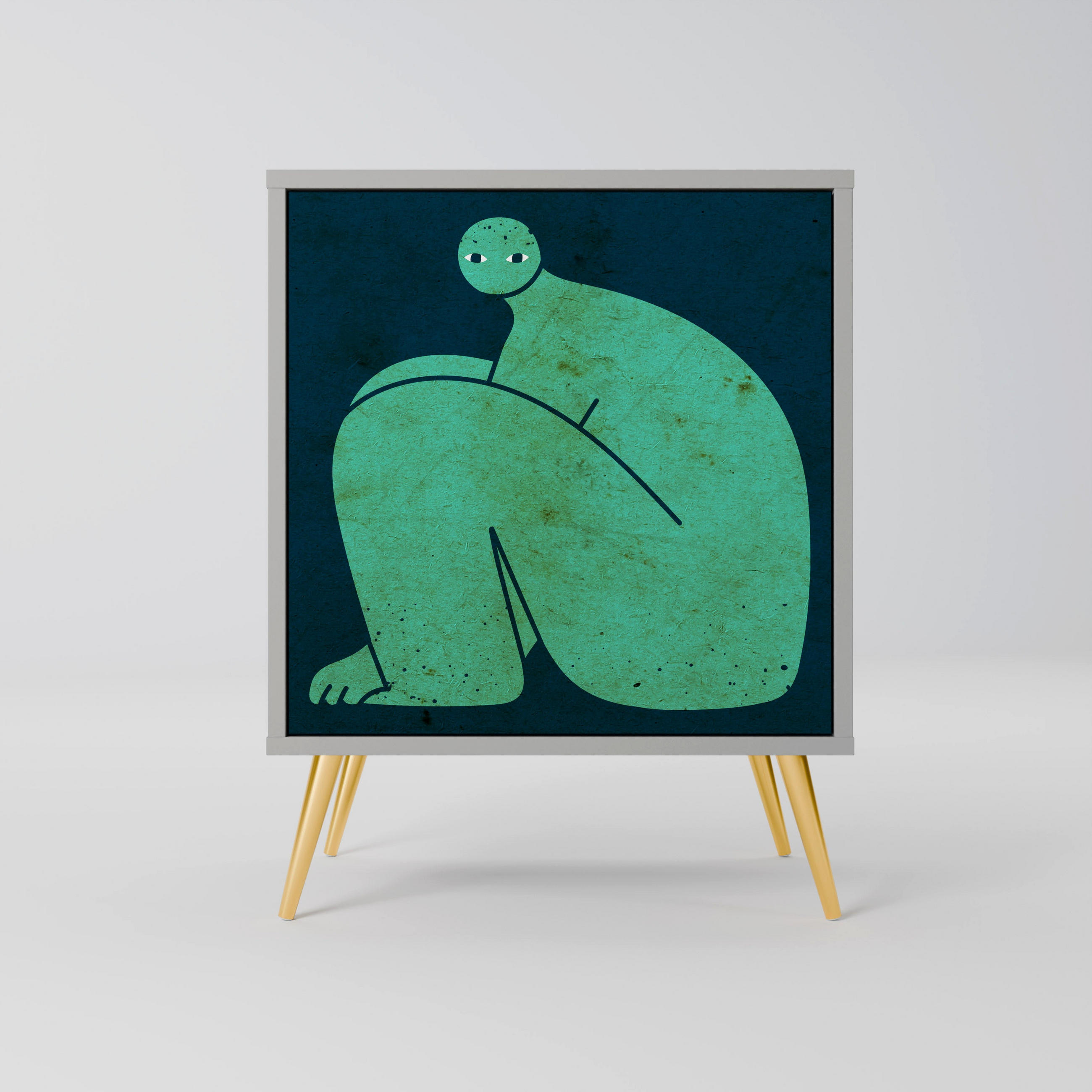 SIDEBOARD TOGETHER BUT SEPARATELY, Grau, 57,5x42x75,5 cm, Goldfarbene Metallfüße - Goldfarben/Multicolor, Holzwerkstoff/Metall (57.5/75.5/42cm) - SpaceRebels