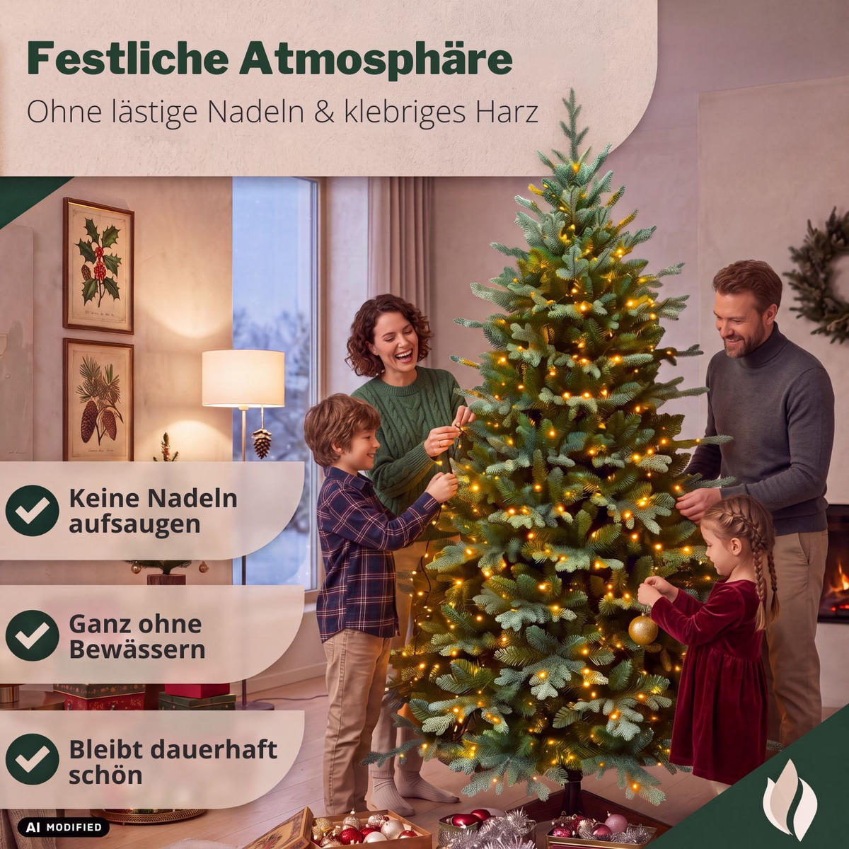 KÜNSTLICHER WEIHNACHTSBAUM OREGON mit Holzständer Höhe 150 cm - Grün, Kunststoff (125/210cm) - pink garten