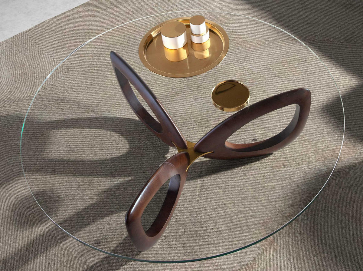 COUCHTISCH Runder aus gehärtetem Glas und Nussbaumholz Ø120/38 cm - Transparent/Walnussfarben, Glas/Holz (120/120/38cm) - ANGEL CERDA