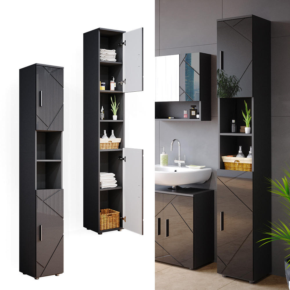 BADSCHRANK Irma Anthrazit Hochglanz 30 x 192 cm - Anthrazit, Holzwerkstoff (30/192/30cm) - Vicco