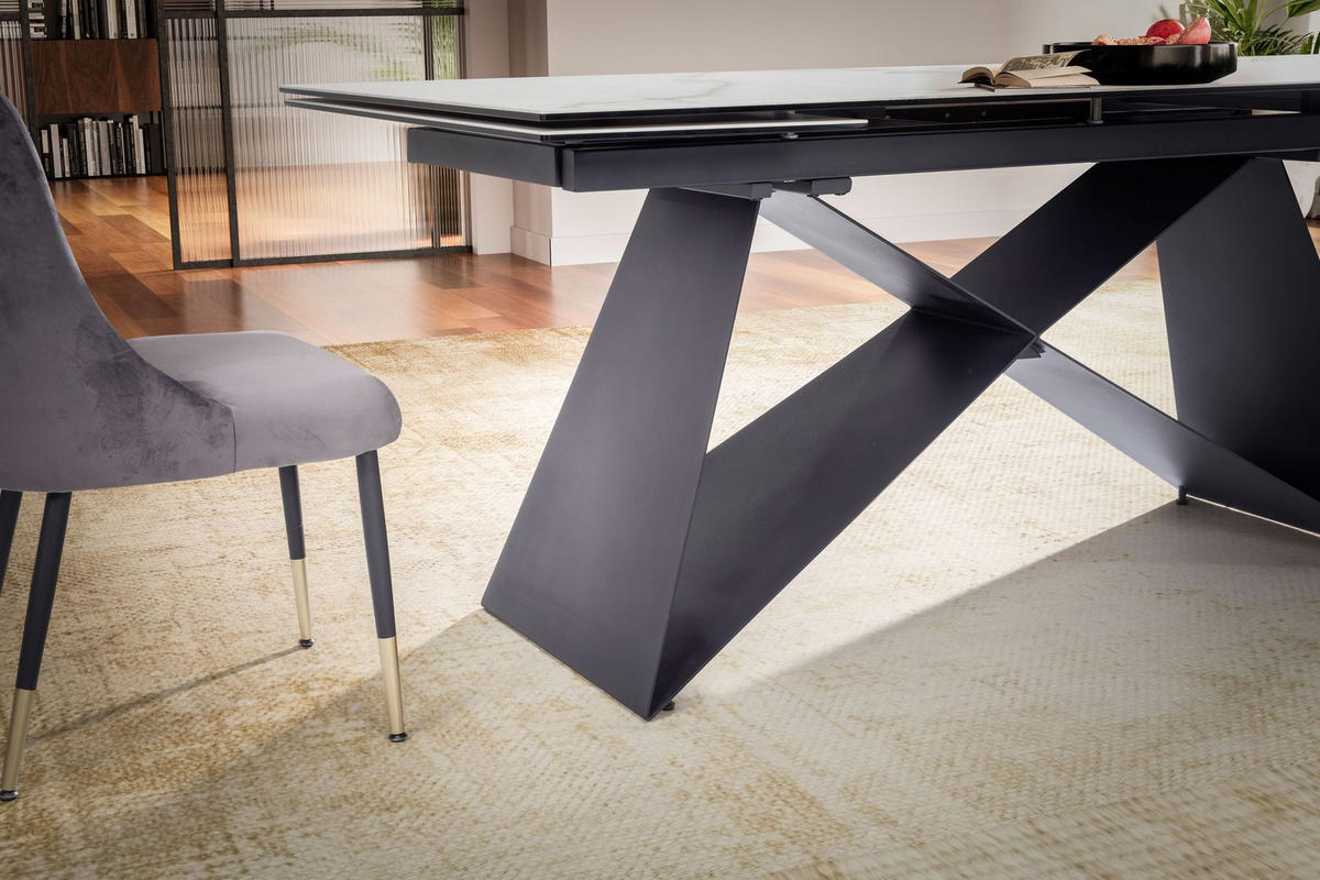 ESSTISCH Ausziehbar Keramik Glas Marmoroptik Rechteckig Groß, Weiß 180x95x78 cm - Schwarz/Weiß, Keramik/Metall (95/180/78cm) - KADIMA DESIGN