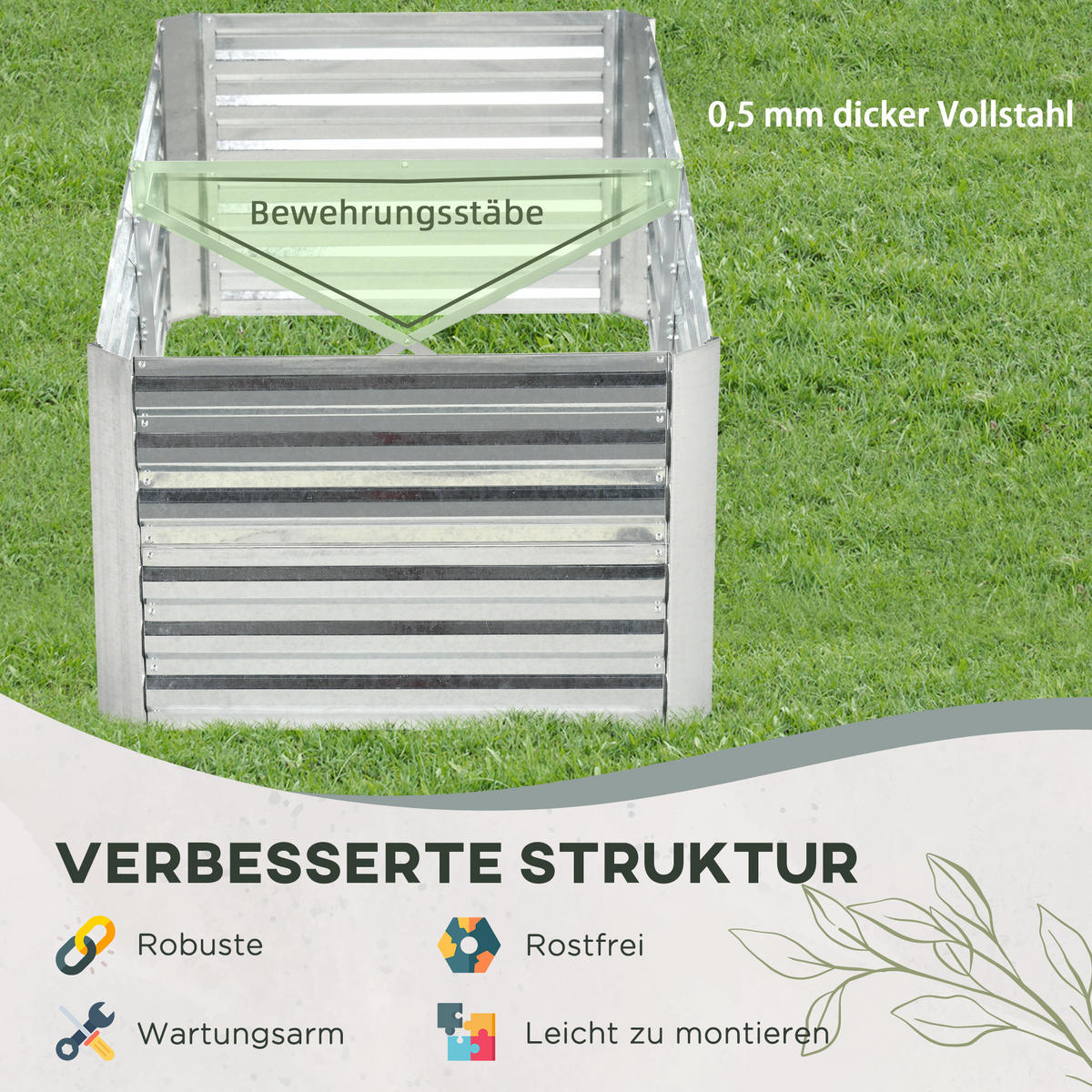 HOCHBEET - Silberfarben, Metall (90/59/180cm) - Outsunny