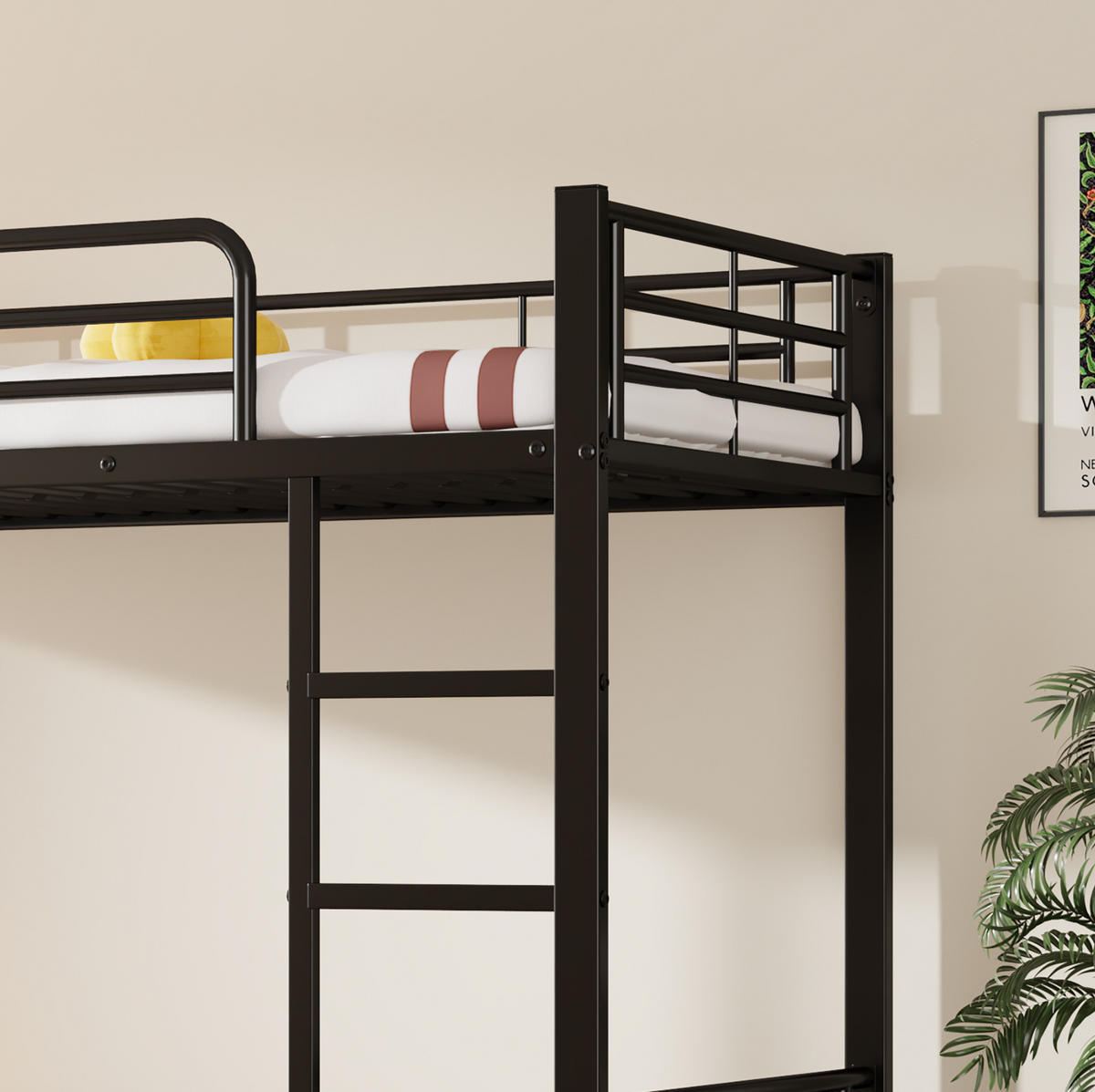 ETAGENBETT 90/200 cm mit Ausziehbett, Sicherheitsgittern, Leiter und Metallgestell, Schwarz - Schwarz, Metall (90/190cm) - Redom