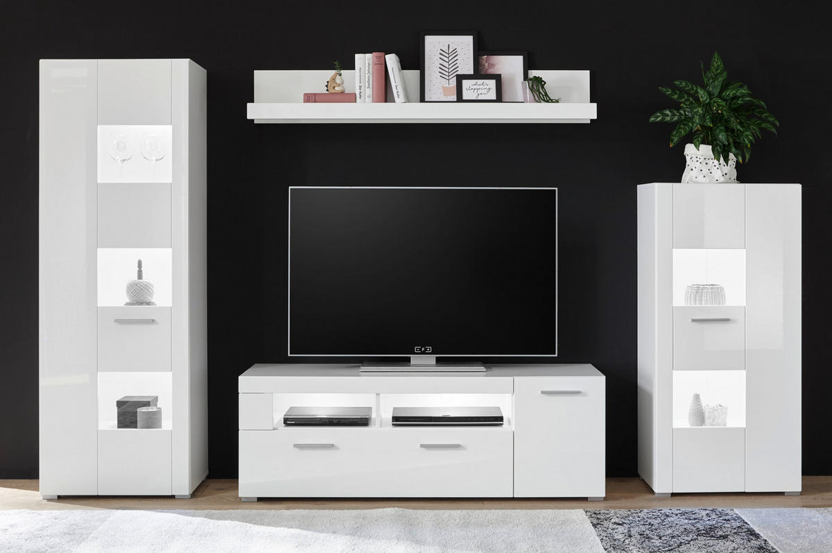 TV-LOWBOARD weiß Hochglanz, TV Unterteil 140 x 48 cm - Chromfarben/Weiß Hochglanz, Holzwerkstoff/Kunststoff (140/48/40cm) - Furn.Design