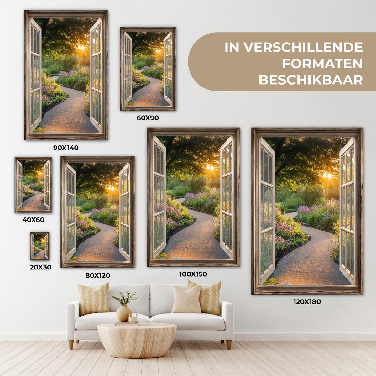LEINWANDBILD Aussicht - Blumen - Natur - Sonne - Weg Deko Wohnzimmer 20x30 cm - Hellgelb, Textil (20/30cm) - MuchoWow
