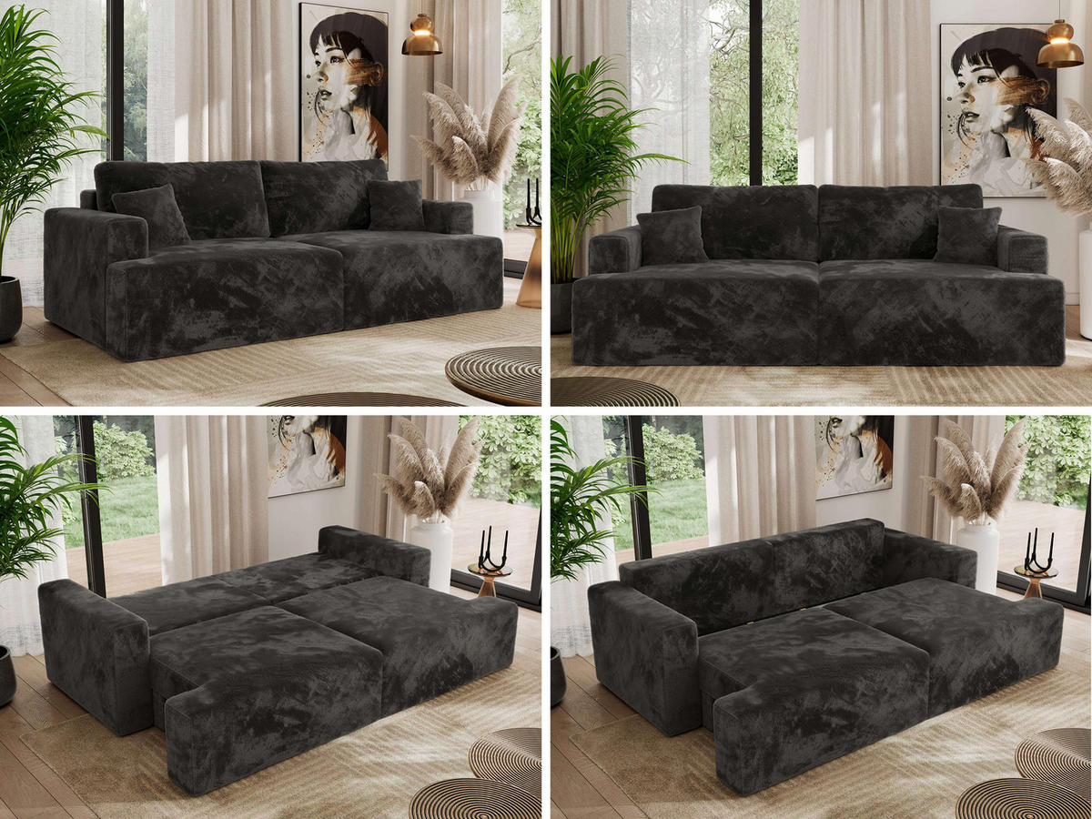 4-SITZER SOFA VIRELLA Dunkelgrau Plüsch - Dunkelgrau/Schwarz, Textil (240/88/115cm) - MKS