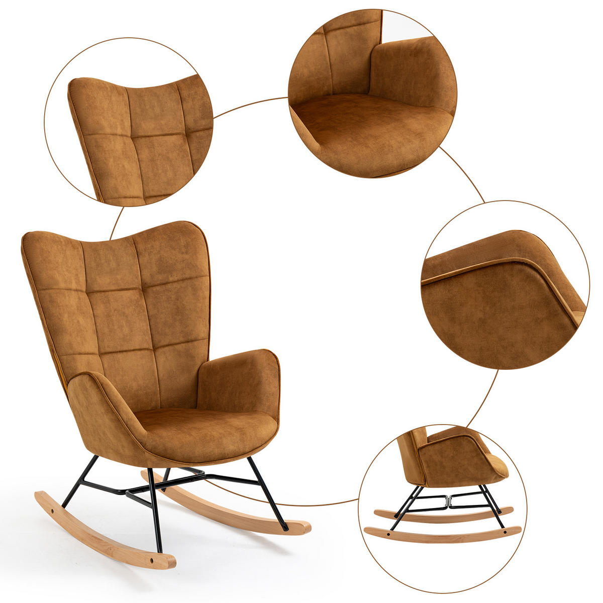 SCHAUKELSTUHL in Webstoff Braun - Braun, Metall (65/97/84cm) - Meubles Cosy