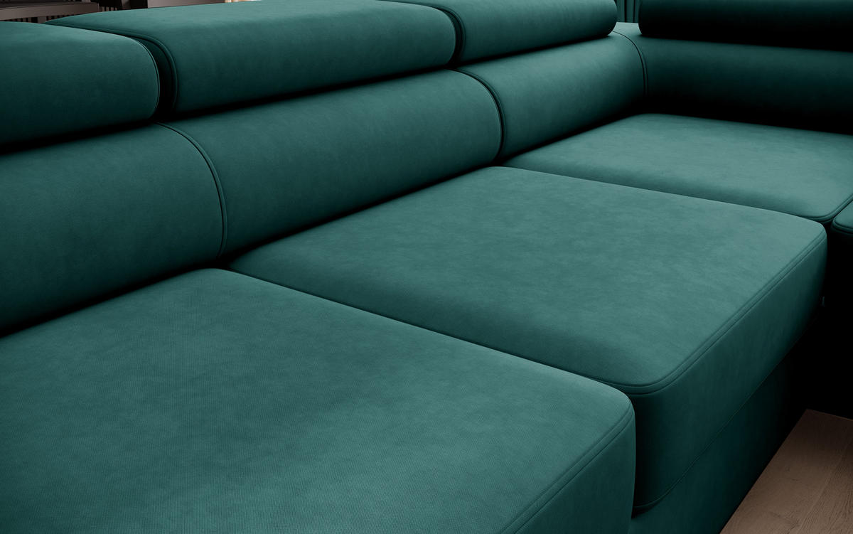 ECKSOFA Priam L-Form mit Schlaffunktion und Stauraum Modern Form Grün - Dunkelgrün, Holz/Textil (275/203cm) - Muffo