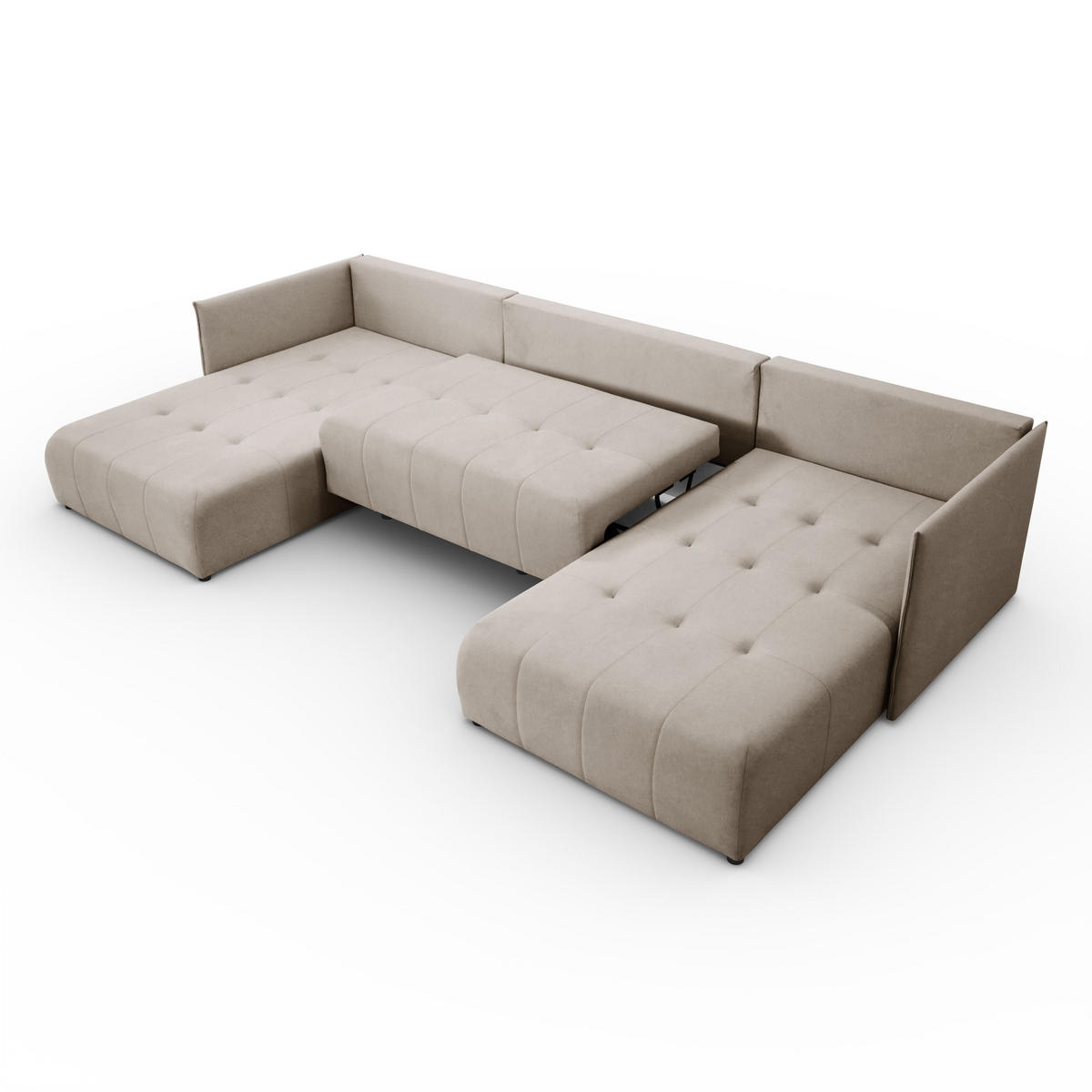 ECKSOFA Sofa U-Form Couch U form Hannover Stoff Castel Beige - Beige, Holz (348/188cm) - Kaiser Möbel