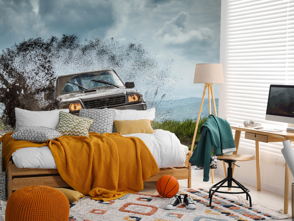 FOTOTAPETA Pre Študentskú Izbu Jeep Blatistý Horský Terén 450 x 315 cm - hnedá/čierna, papier (450/315cm) - Muralo