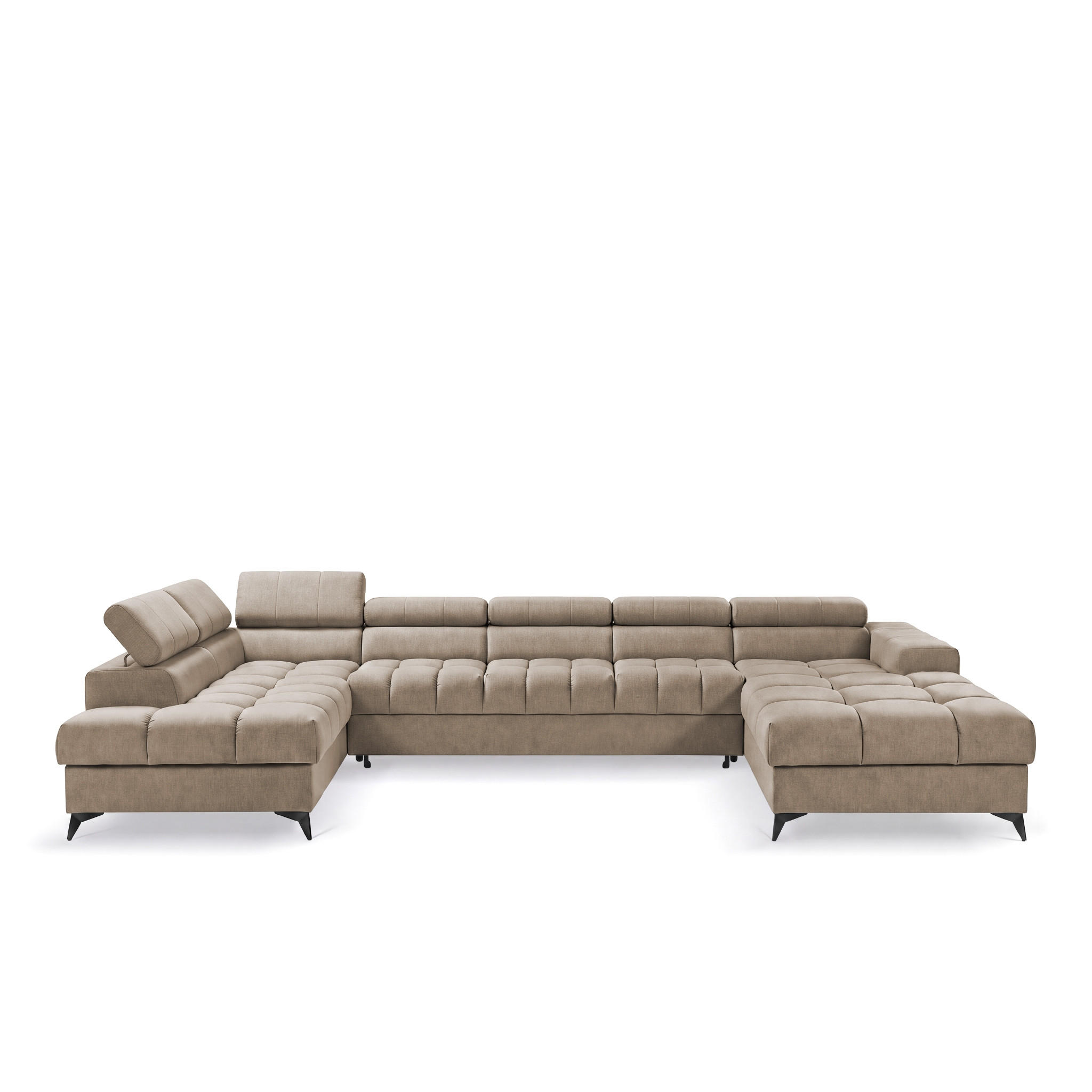 ECKSOFA PUDDING MAXI U Links mit Schlaffunktion 125x330 Velours Beige - Beige/Schwarz, Holz/Textil (203/421cm) - Muffo