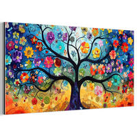 KOVOVÝ OBRAZ Umenie - Strom života - Kvety - Hippie 80x40 cm - tmavomodrá, kov (80/40cm) - MuchoWow