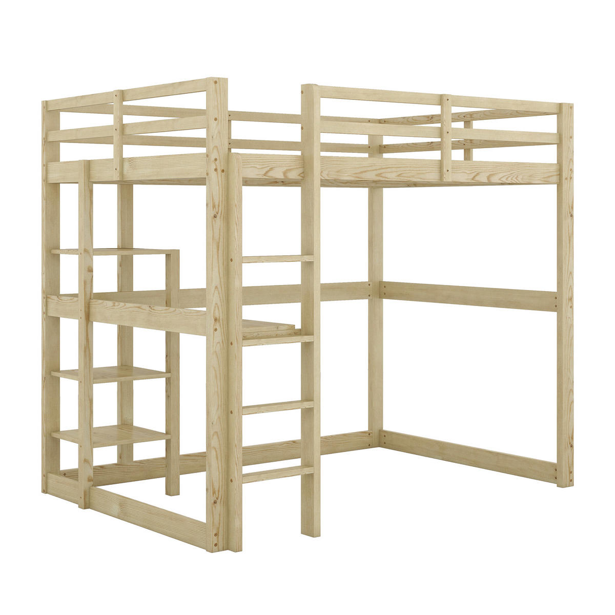 KINDERHOCHBETT 140x200cm Natur Kiefer 4 Ablagefächer Schreibtisch - Naturfarben, Holz (140/200cm) - FLIEKS