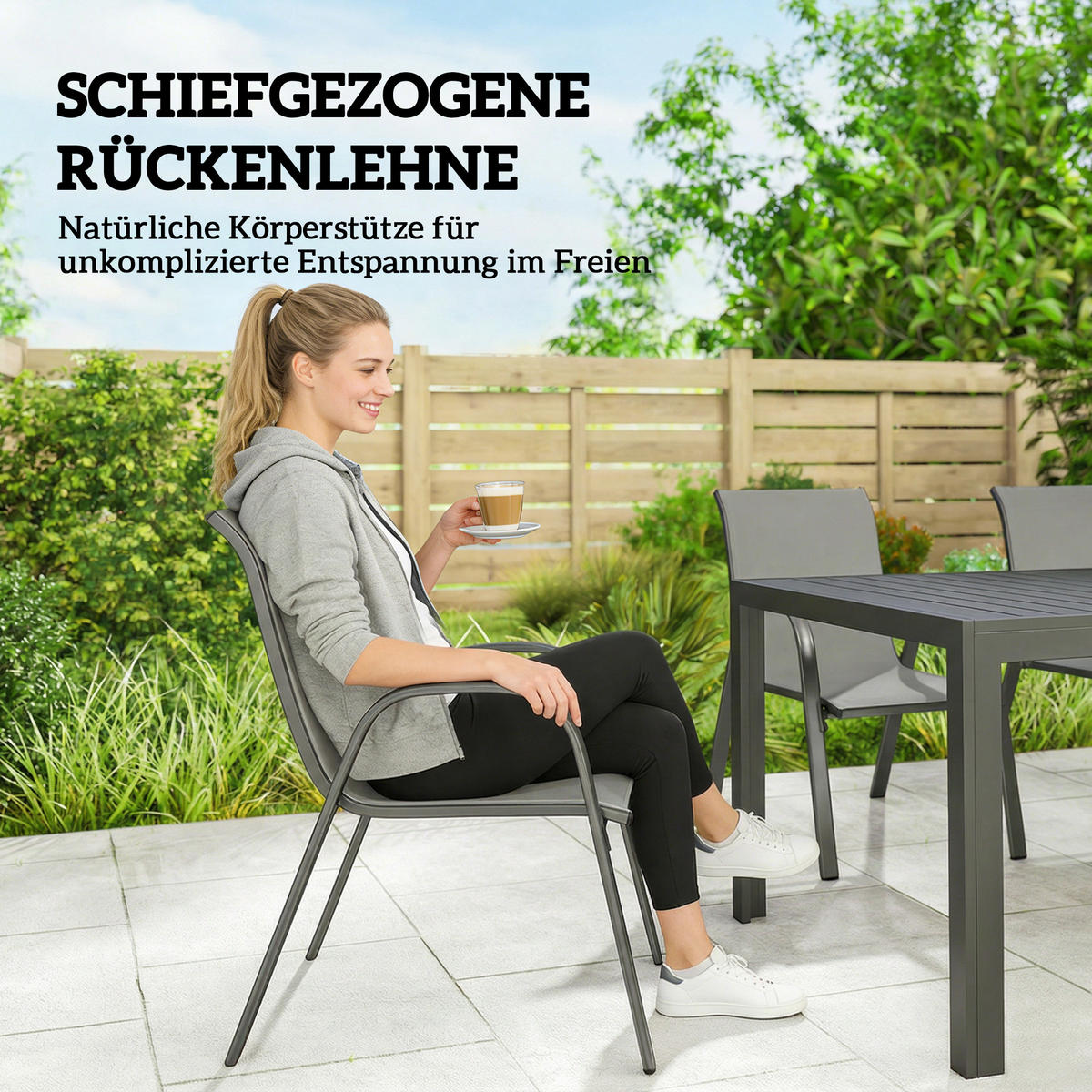 OUTDOOR-ESSGRUPPE 7er Set Stahl Hellgrau - Hellgrau/Schwarz, Textil/Metall - Outsunny