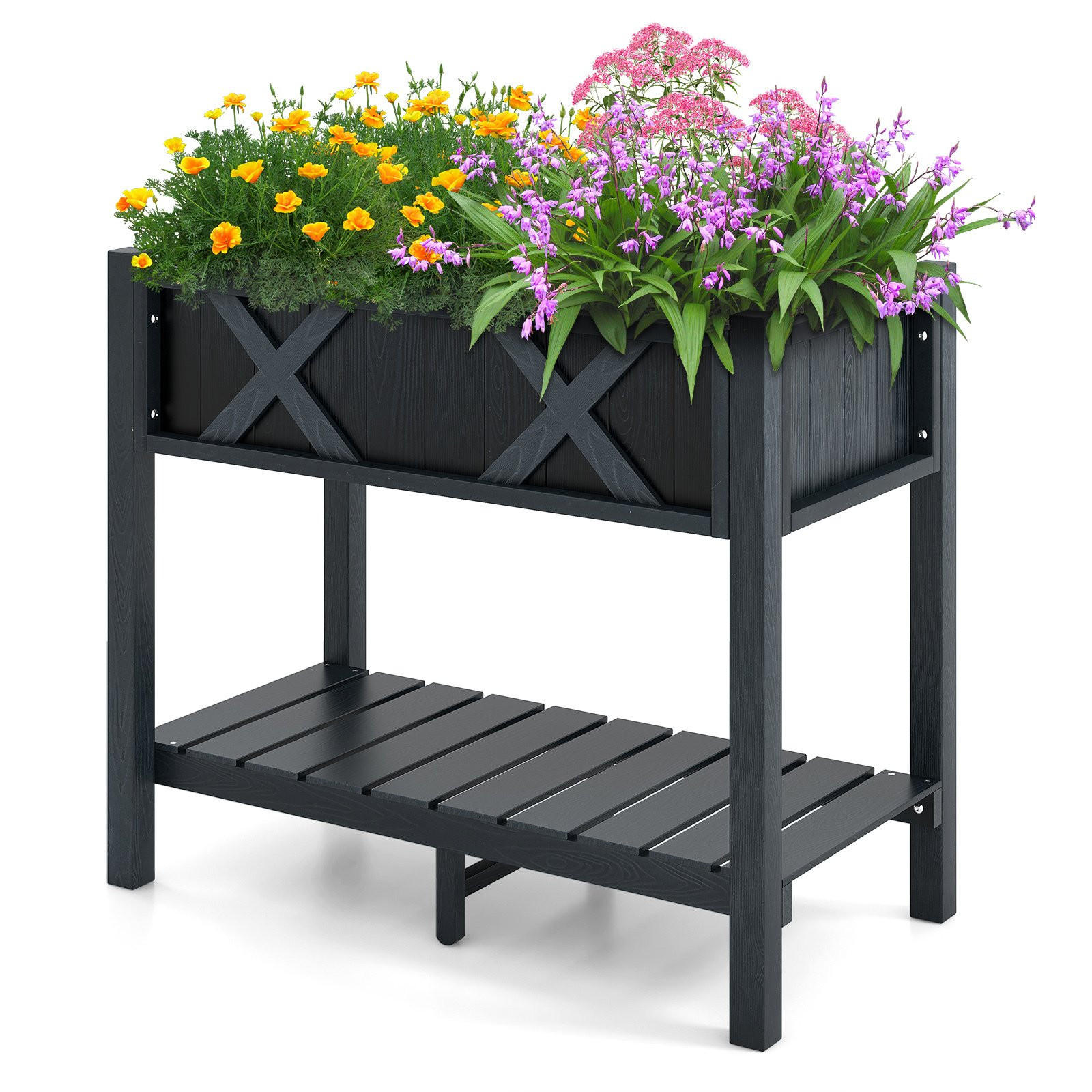 HOCHBEET Schwarz - Schwarz, Holz (86/73/45cm) - COSTWAY