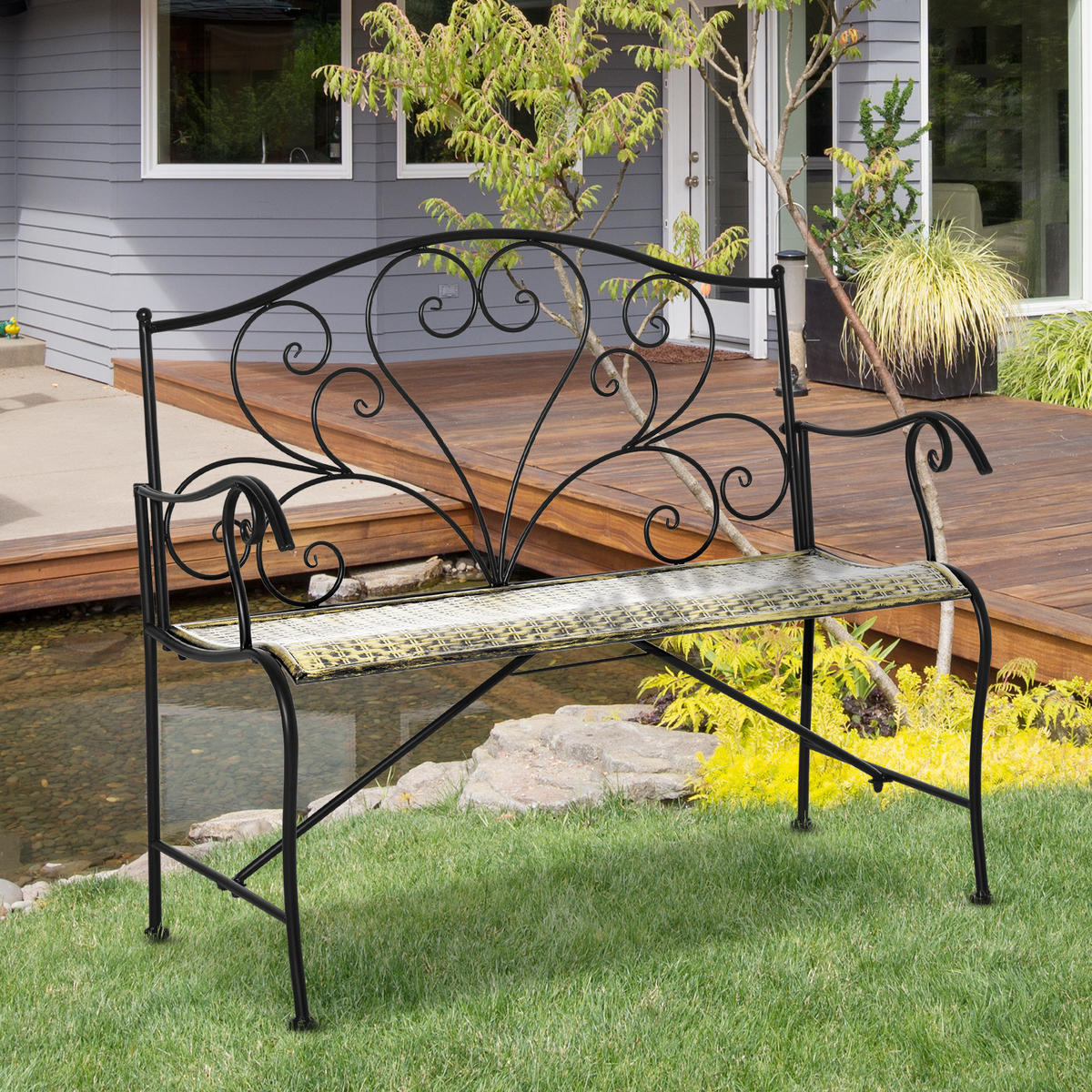 GARTENBANK DE-17755 Schwarz/Gold - Schwarz, Metall (100/88/50cm) - ComfortXL