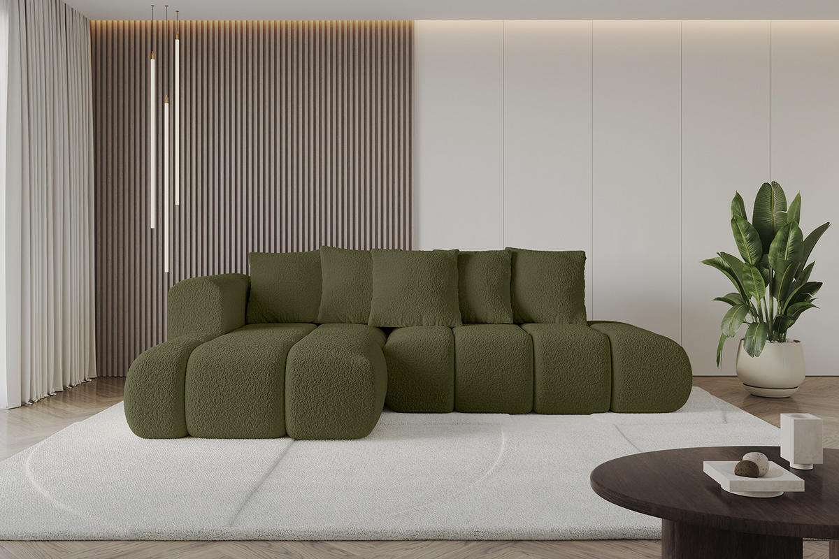 ECKSOFA Ottomane Links CLOUD-L-v1 280x185x90 Grün Bouclé - Grün, Holzwerkstoff/Kunststoff (180/289cm) - ALTDECOR