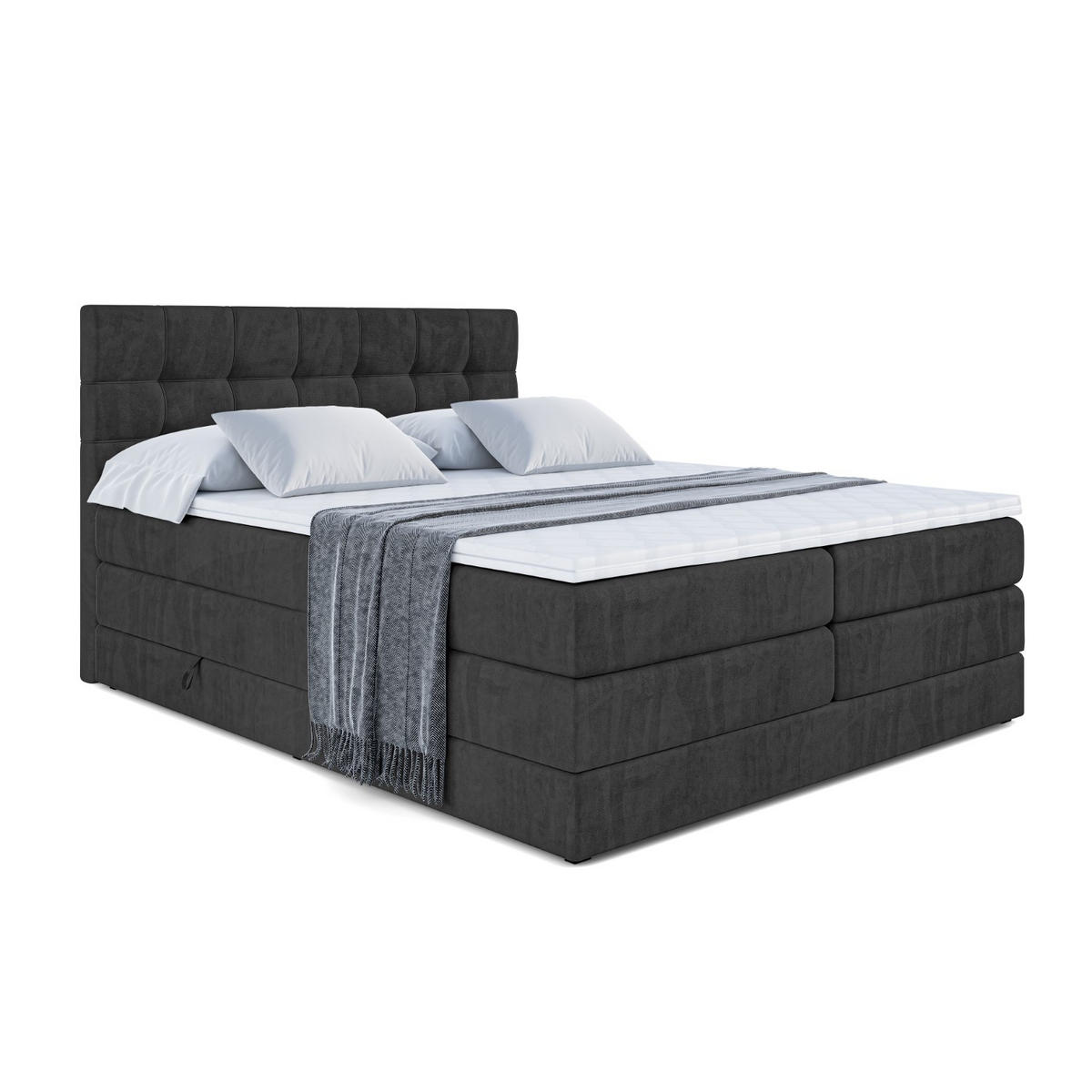BOXSPRINGBETT BERO KING - 180x200 - H3/H4 - Schwarz - Schwarz, Holzwerkstoff (180/200cm) - ALTDECOR