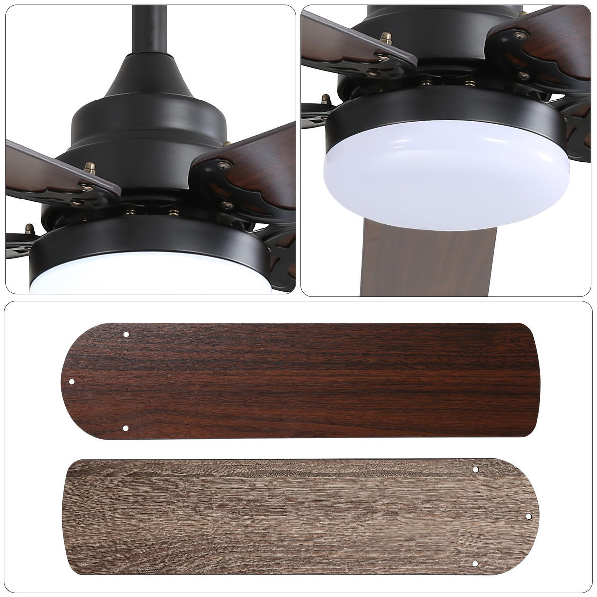 DECKENVENTILATOR DE-16192 106 cm flach mit LED & Fernbedienung - Schwarz, Holzwerkstoff (106.6/106.6/49cm) - ComfortXL