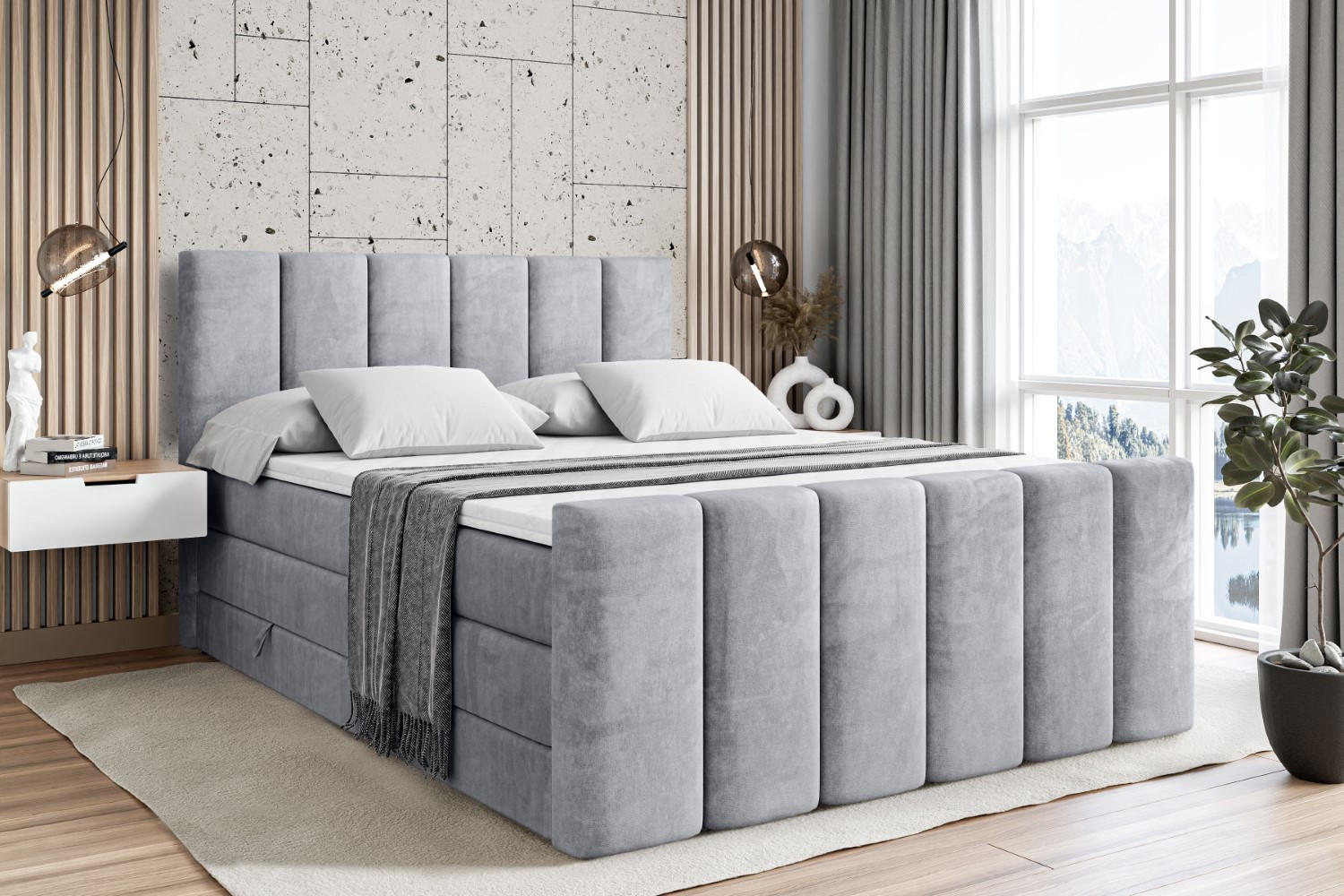 BOXSPRINGBETT BOXI1-Z KING - 120x200 - H3/H4 - Hellgrau - Hellgrau, Holzwerkstoff (120/200cm) - ALTDECOR